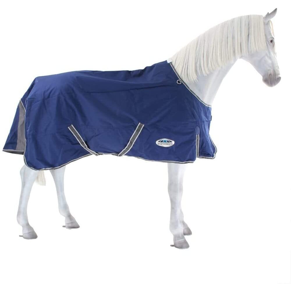 WeatherBeeta ComFiTec Premier Free II Standard Neck Lite Horse Blanket - Breathable, Waterproof Turnout Rug for Horses - Dark Blue/Grey/White, 87