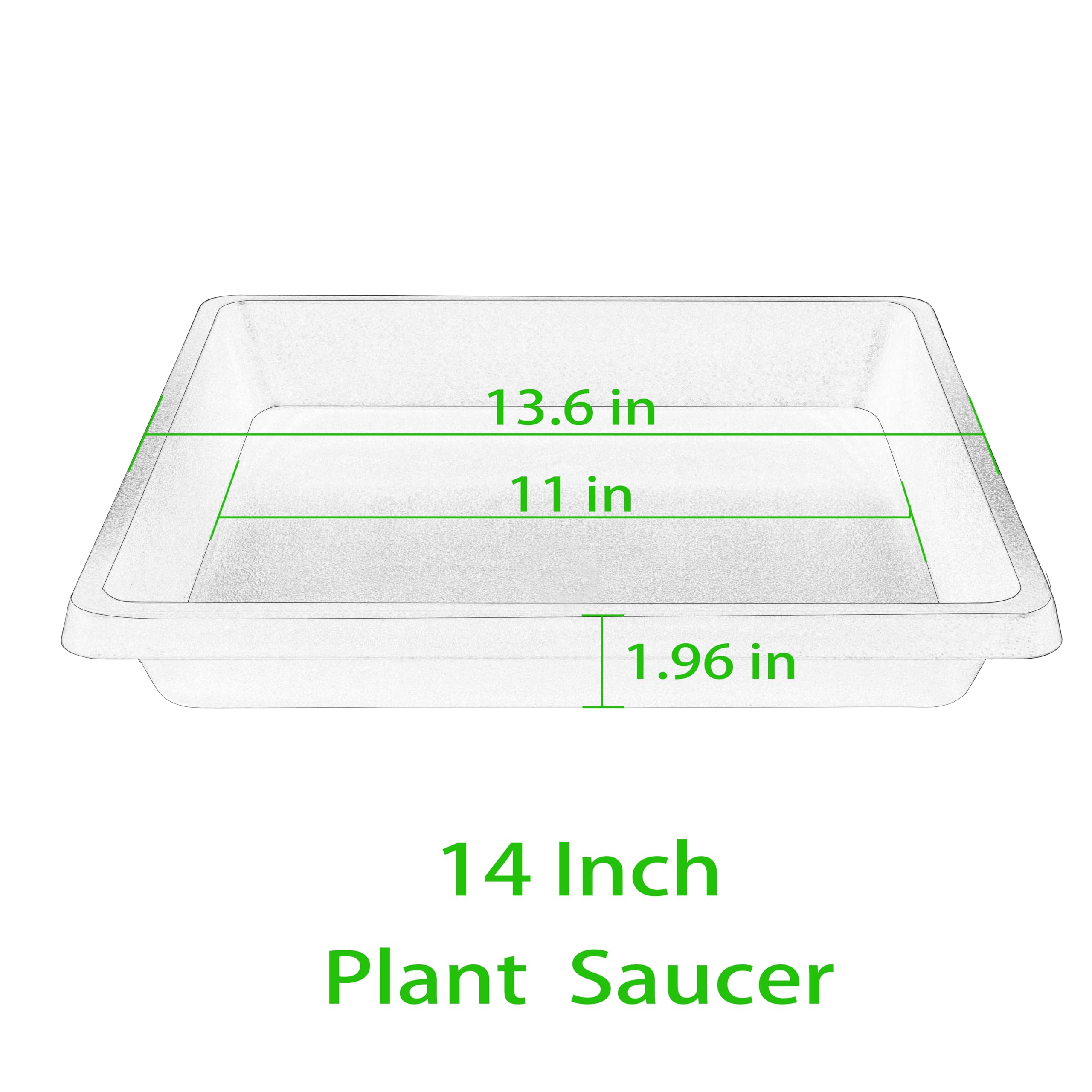 14 Inch Square Plant Saucers 2 Pack - Heavy Duty Plastic Plant Trays for 6-20 Inch Pots - Indoor/Outdoor Drip Trays for Potted Plants - Perfect for Home Garden, Balcony, Patio & Greenhouse Use