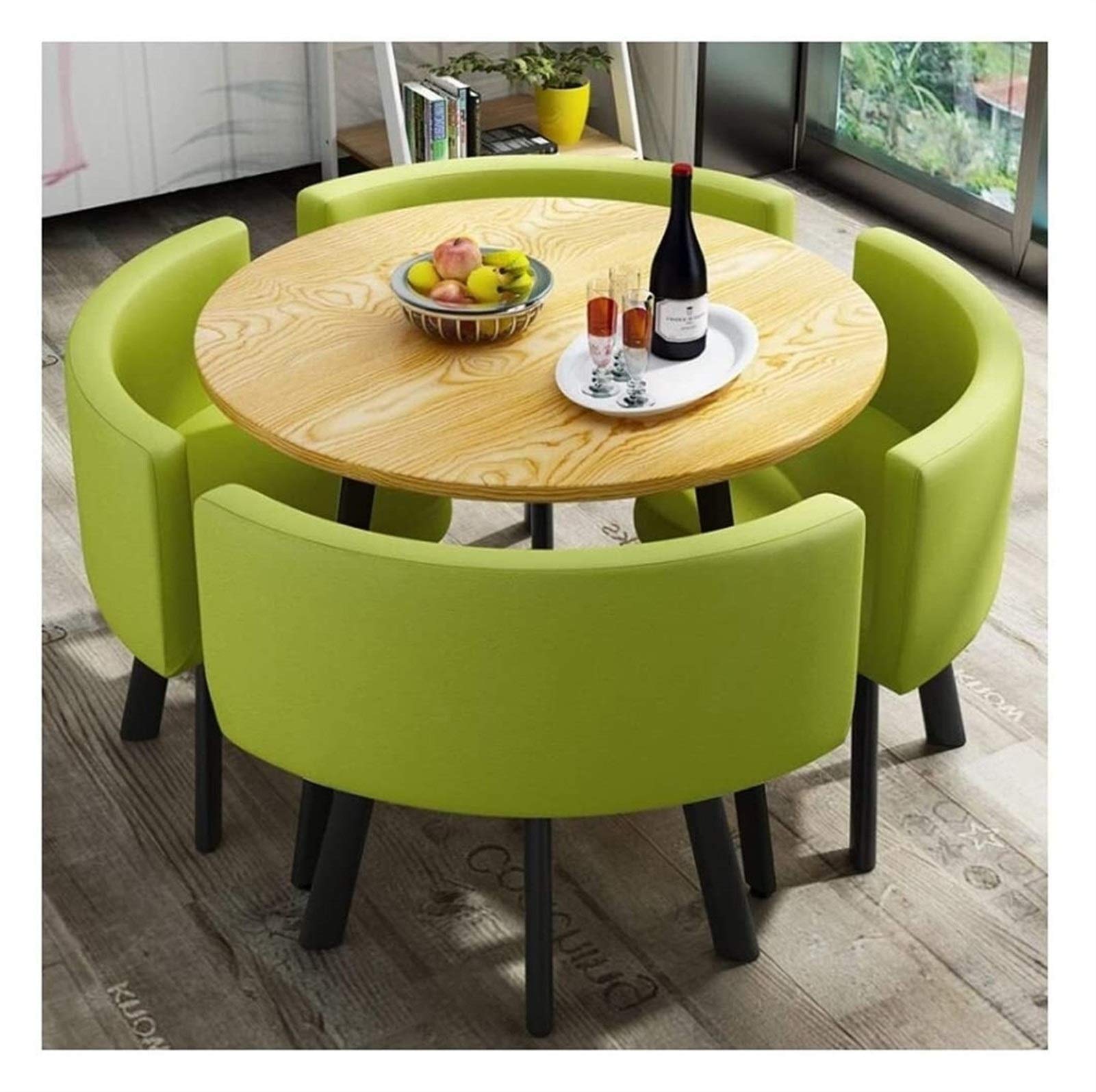 Green Reception Room Table and Chair Set - 90cm Round Office Dining Table with 4 Chairs for Home, Bedroom & Kitchen | Perfect for Small Spaces, Meetings & Family Gatherings