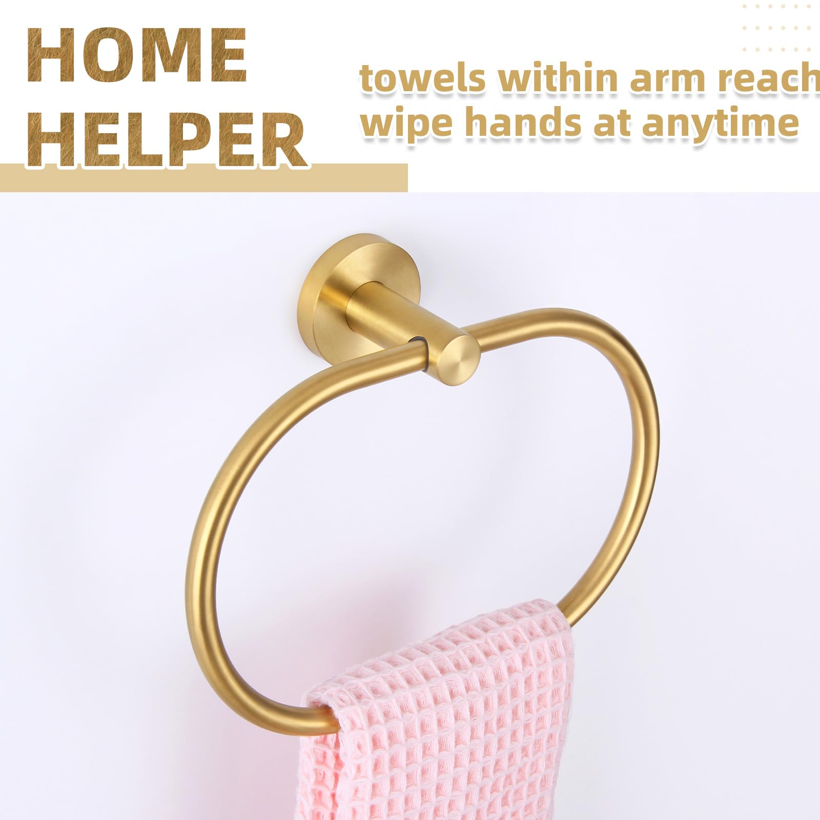APLusee Brushed Gold Towel Ring - 304 Stainless Steel Wall Mounted Bathroom Towel Holder with Swivel Hanger - Elegant Oval Design for Hand Towels, Washcloths & Robes - Perfect for Bathroom, Powder Room & Spa Decor