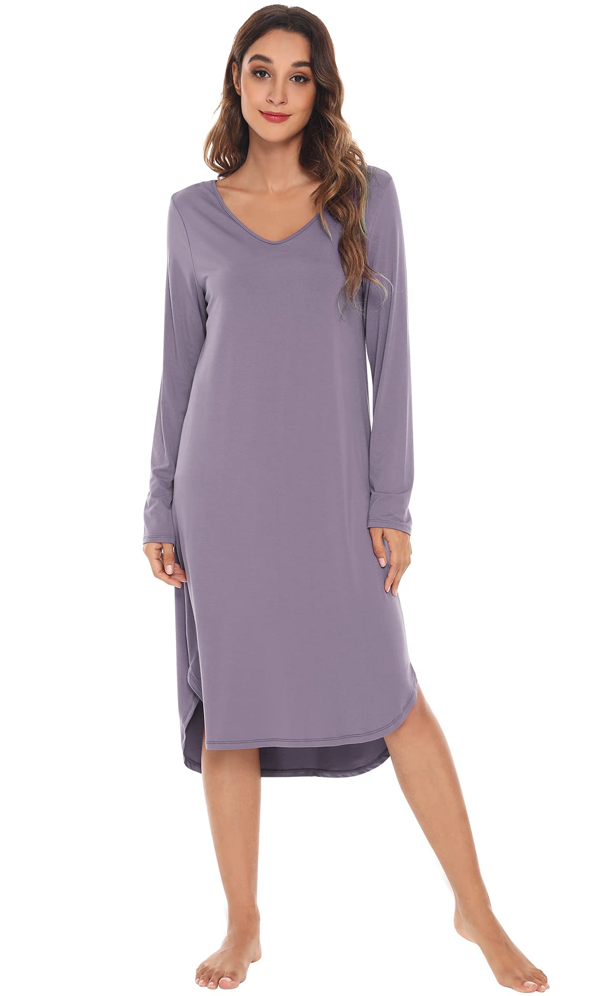 WiWi Bamboo Nightgowns for Women - Soft Long Sleeve Sleep Shirt & Comfy Loungewear - Plus Size S-4X - Perfect for Relaxing at Home, Sleeping & Lounging
