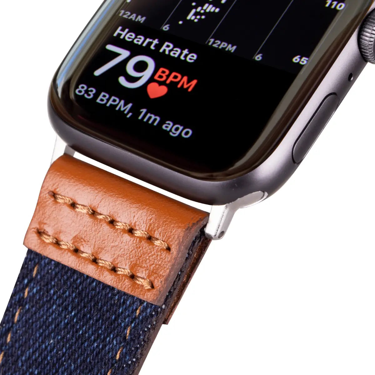 Premium Blue Denim & Genuine Brown Leather Apple Watch Band - Sporty & Stylish for Workouts, Outdoor Activities & Everyday Wear