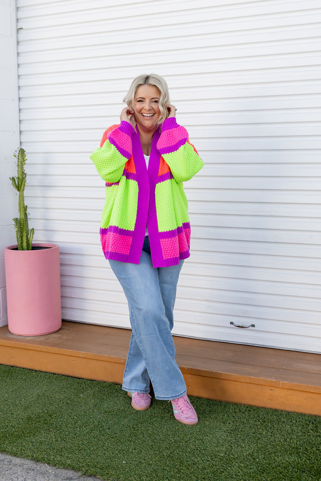 Stylish Marbelle Knit Cardigan in Fluro Mix - Perfect for Casual Outfits, Office Wear & Cozy Evenings