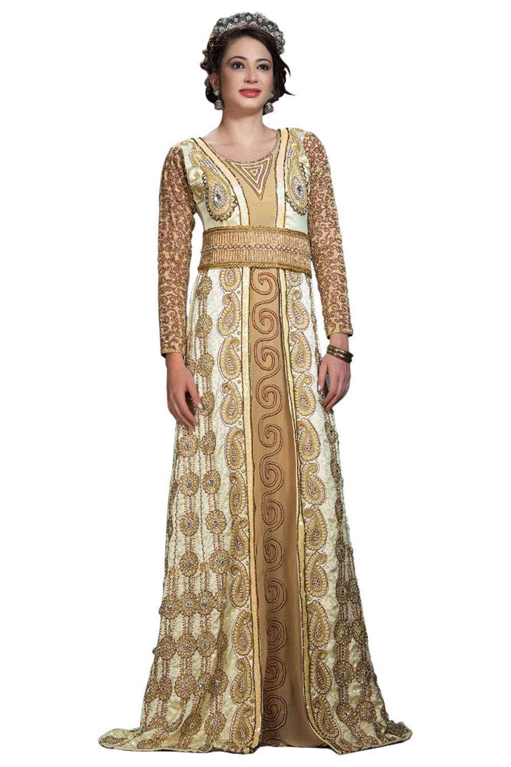 Elegant Off-White & Beige Wedding Dress for Bride - Perfect for Church Ceremony, Beach Wedding & Romantic Vows