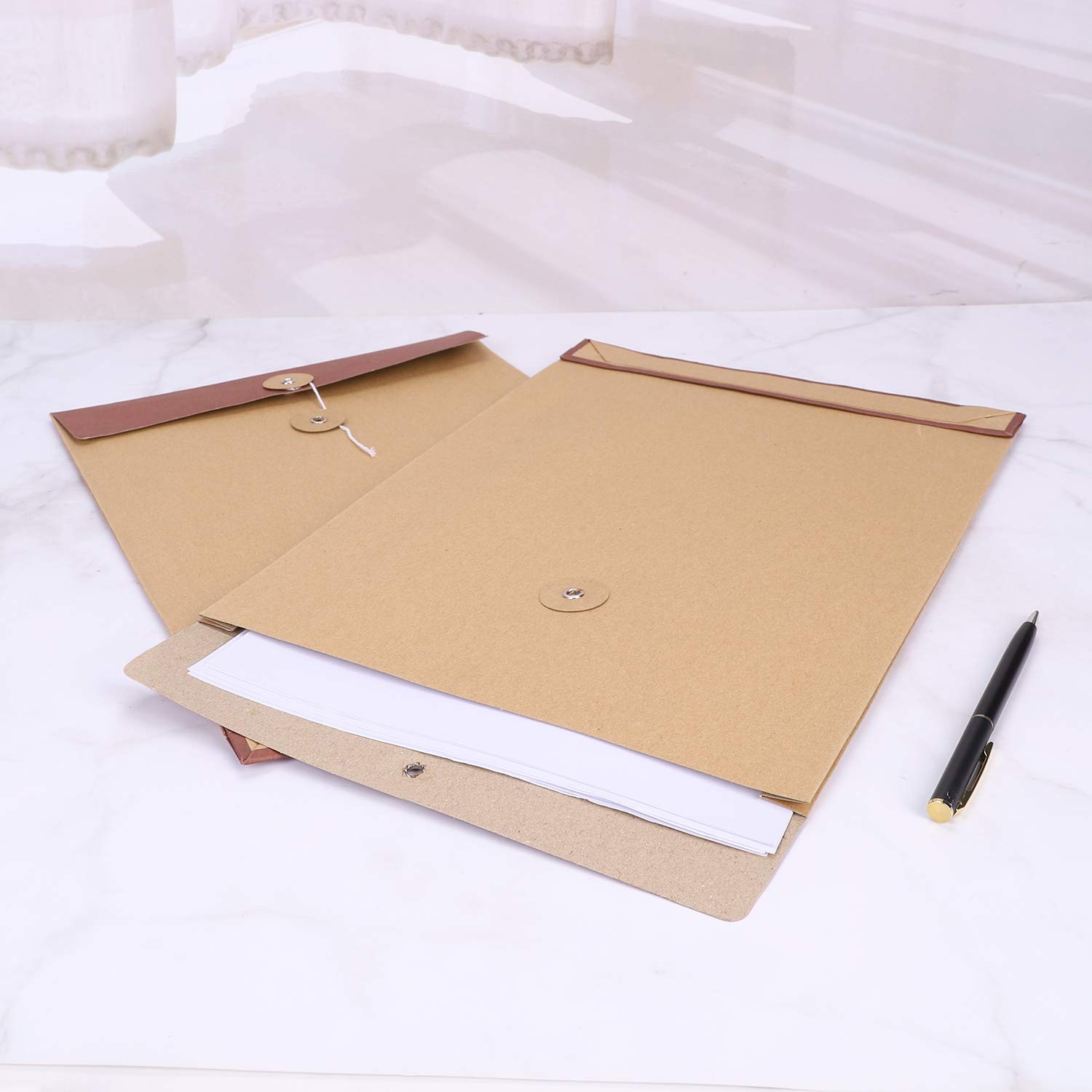 10 Pack A4 Kraft Paper Envelope File Folders - Expandable Document Organizer with String Button Closure for Bills, Receipts & Office Paperwork - Perfect for Home Office, School Projects & Business Document Storage