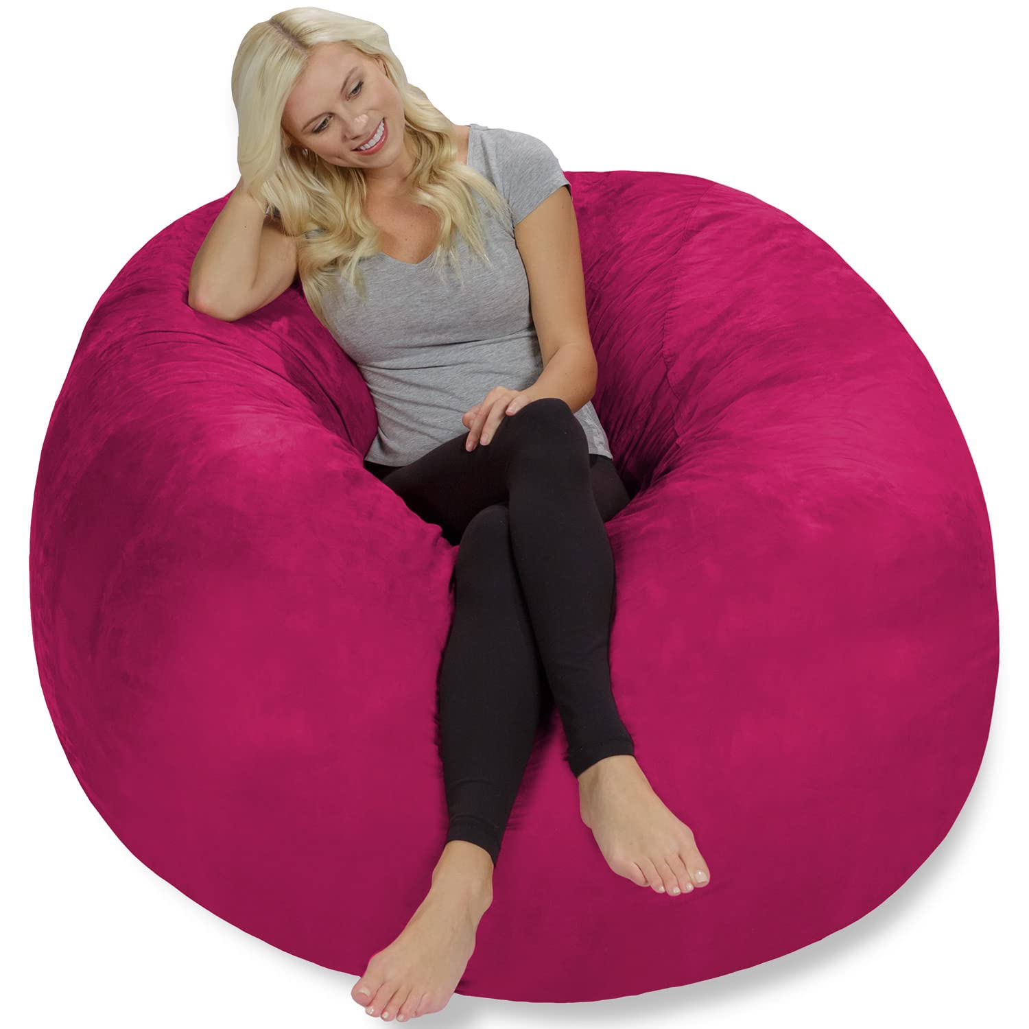 Chill Sack Giant 5-Foot Memory Foam Bean Bag Chair - Ultra Soft Microfiber Cover in Magenta - Perfect for Living Room, Game Room & Dorm Relaxation