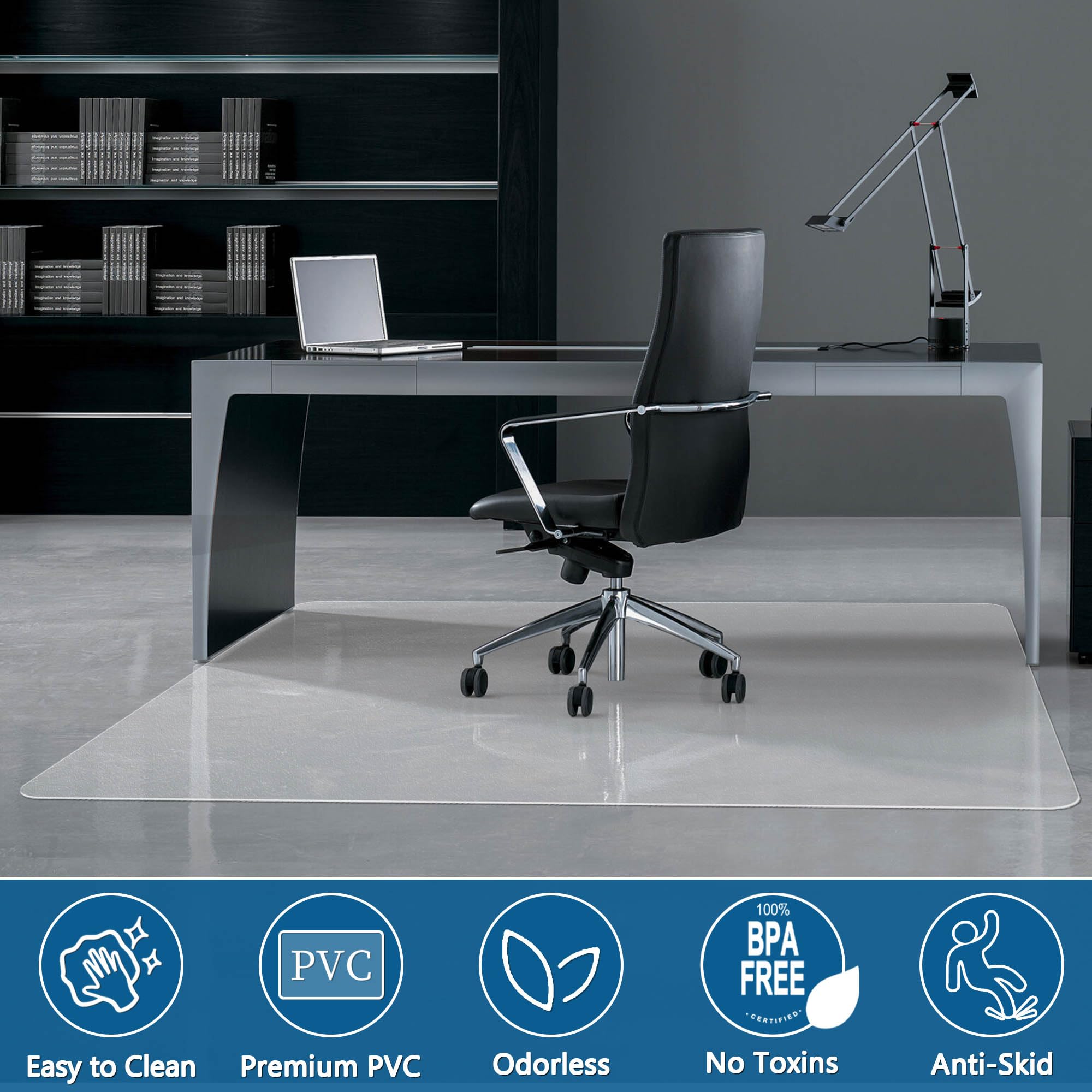46” x 60” Clear Large Chair Mat for Hardwood Floors - Office Chair Mat Protector for Home & Workspace - Easy Rolling & Cleaning - Perfect for Desks, Gaming & Study Areas (Rectangle)