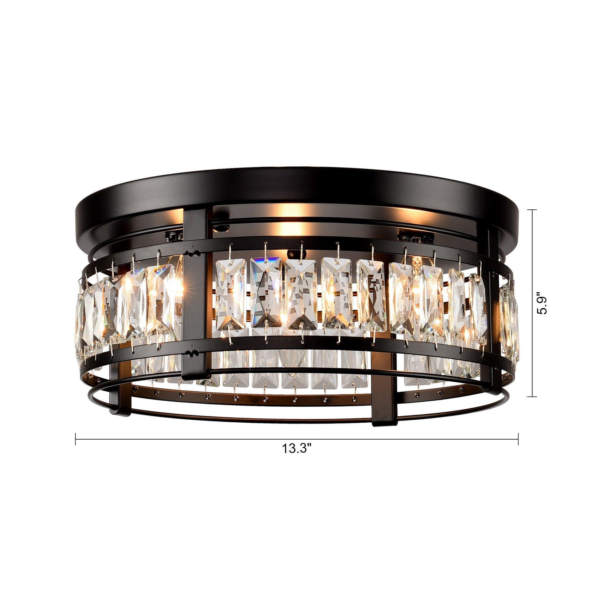 3-Light Modern Crystal Flush Mount Ceiling Fixture - Elegant Lighting for Bedroom, Living Room & Dining Room