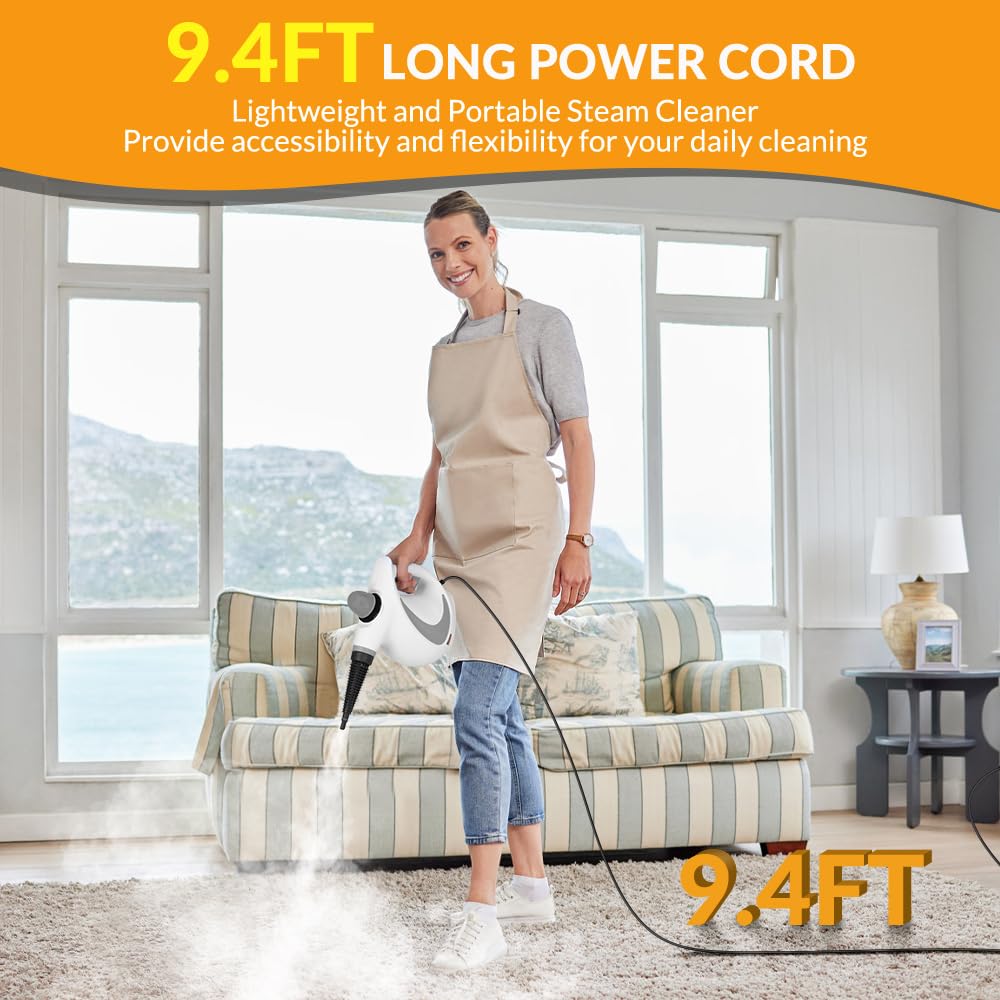 Portable Handheld Pressurized Steam Cleaner with 12 Accessories - Multi-Surface Steamer for Home & Car Cleaning - Perfect for Floors, Furniture, Upholstery, Tiles & Grout (Deep Gray) | Ideal for Deep Cleaning, Sanitizing & Removing Tough Stains