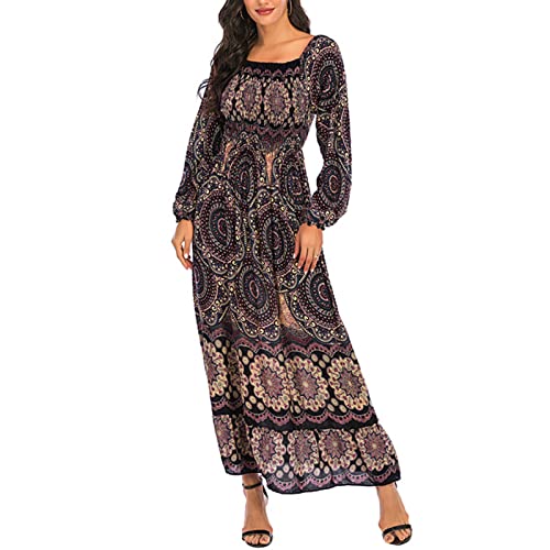 HEiBBDG Women's Bohemian Long Maxi Dress - Flowy Sun Protection Beach Skirt in Black | Perfect for Summer Vacations, Music Festivals & Casual Outings
