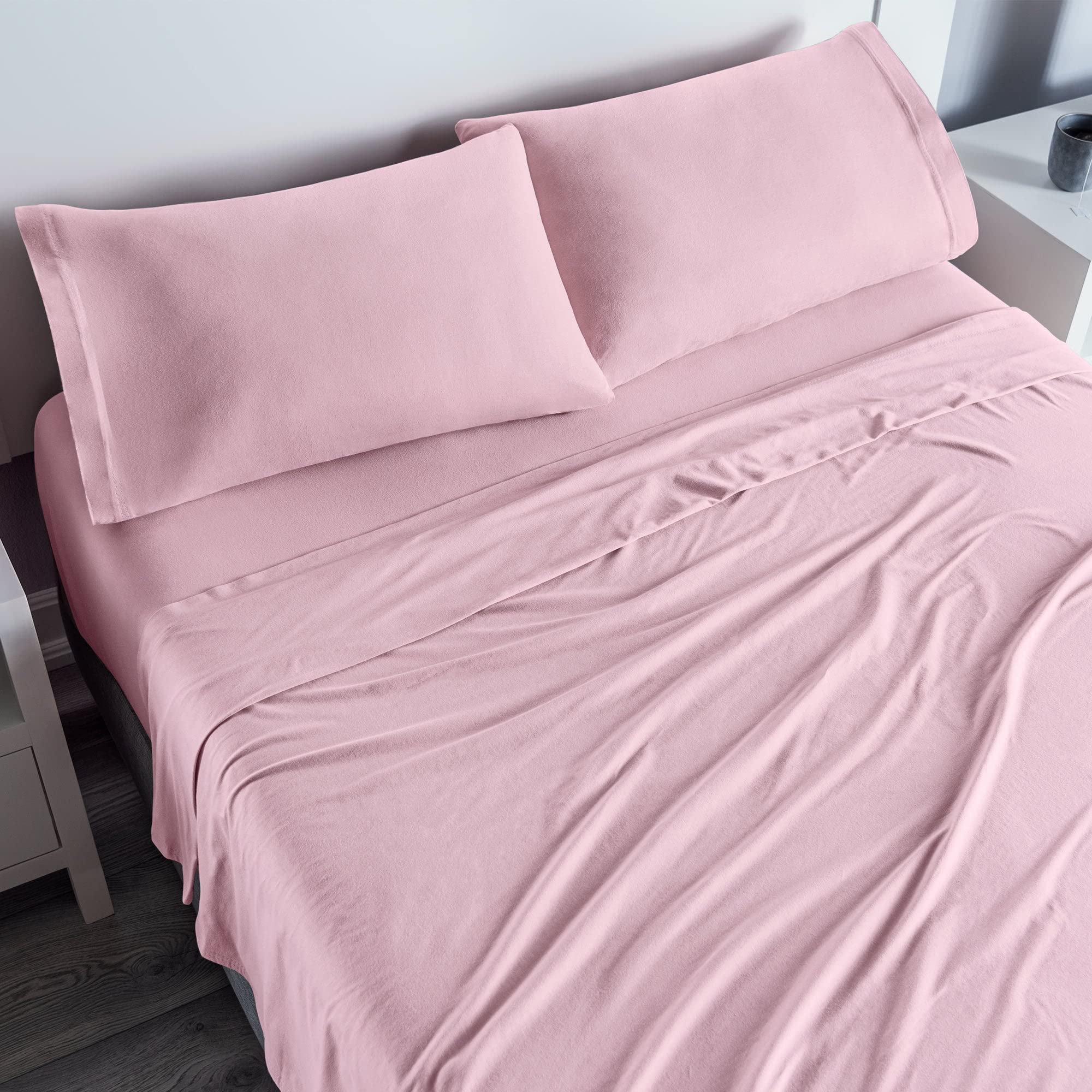 Premium King Size Fitted Sheet Set - Soft Pink 100% Breathable Cotton Bedding for Comfortable Sleep | Perfect for Master Bedroom, Guest Room & Vacation Homes