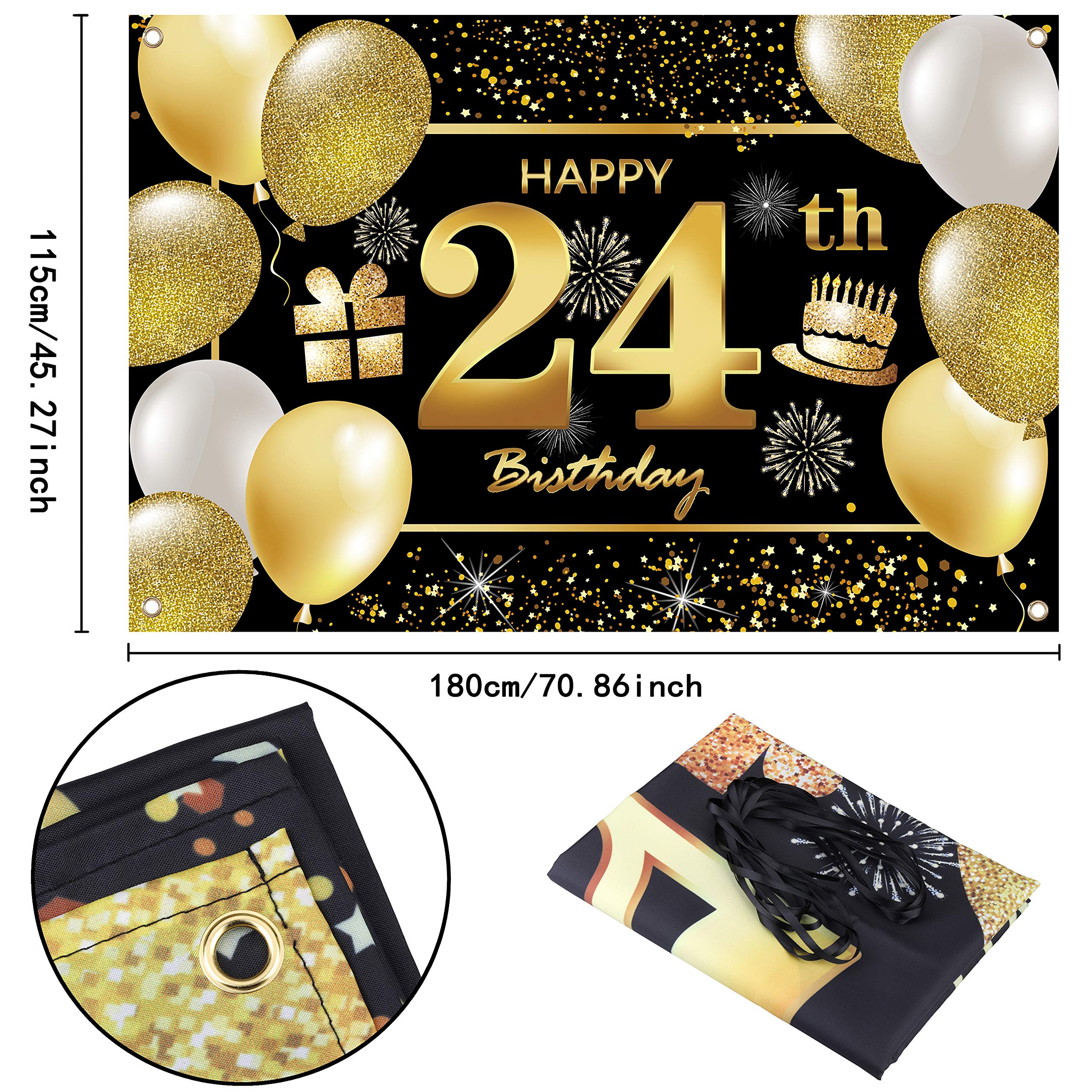 24th Happy Birthday Banner - Premium Birthday Decorations for Men, Party Supplies & Backdrop - Perfect for Indoor & Outdoor Celebrations, Photo Booths & Themed Parties