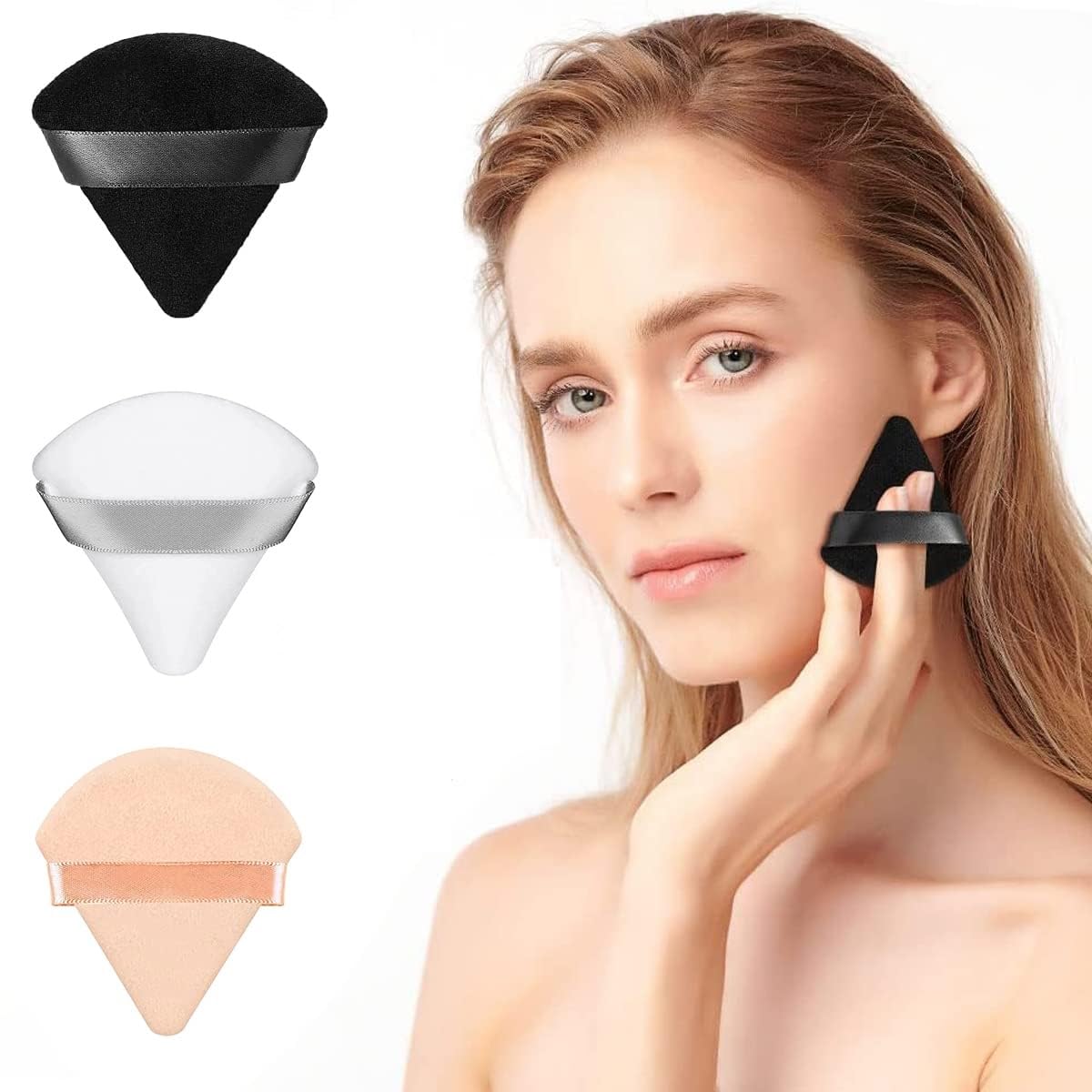 3 Pack Triangle Powder Puff Makeup Sponges - Dry & Wet Use for Loose Powder & Body Powder | Soft Cotton Cosmetic Sponge for Contouring, Under Eyes & Face Corners | Perfect for Professional Makeup & Travel Touch-Ups (Multi-Color)