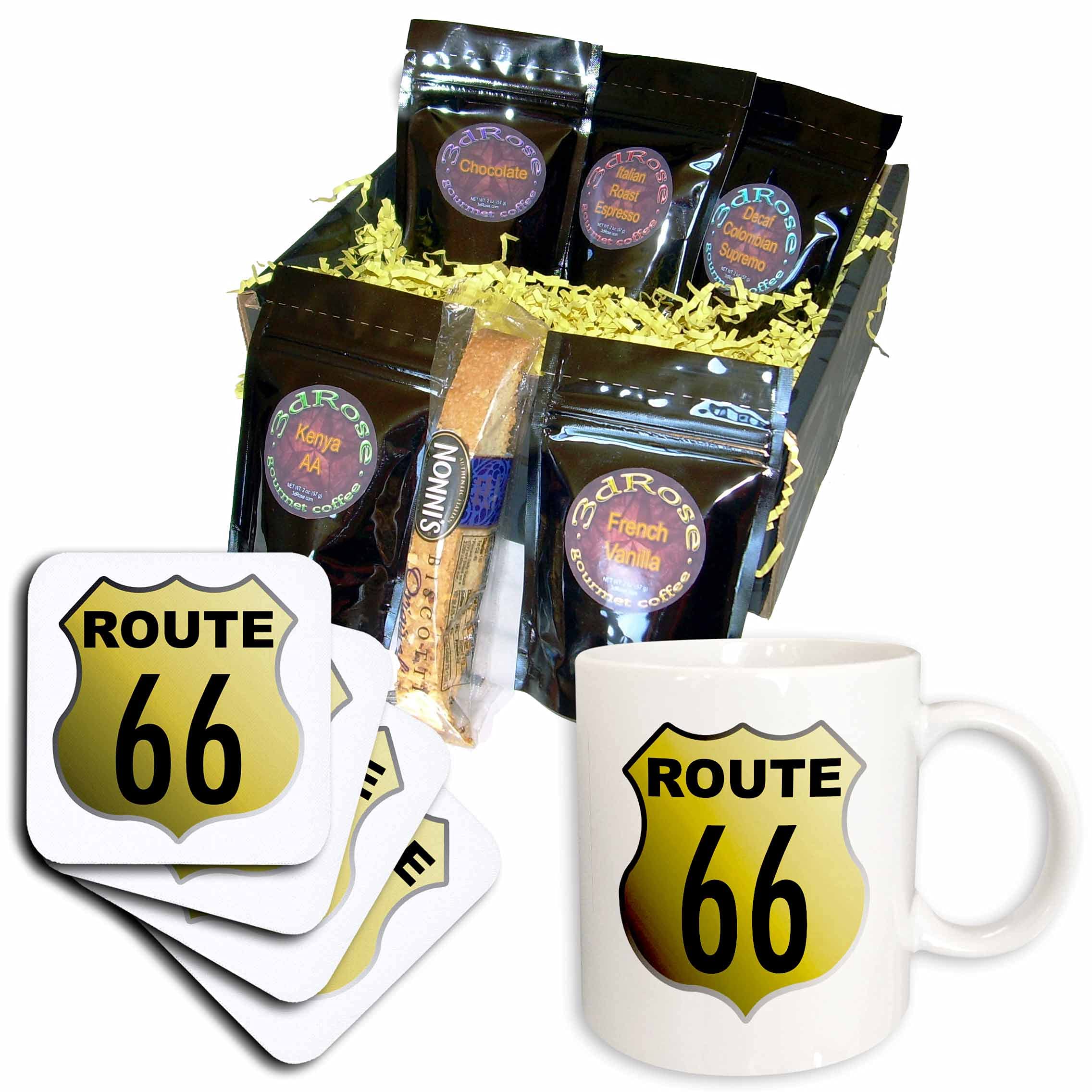 3dRose cgb_38178_1 Retro Famous Route 66 Coffee Gift Basket - Multicolor Travel-Themed Gift Set for Coffee Lovers, Road Trip Enthusiasts & Home Decor