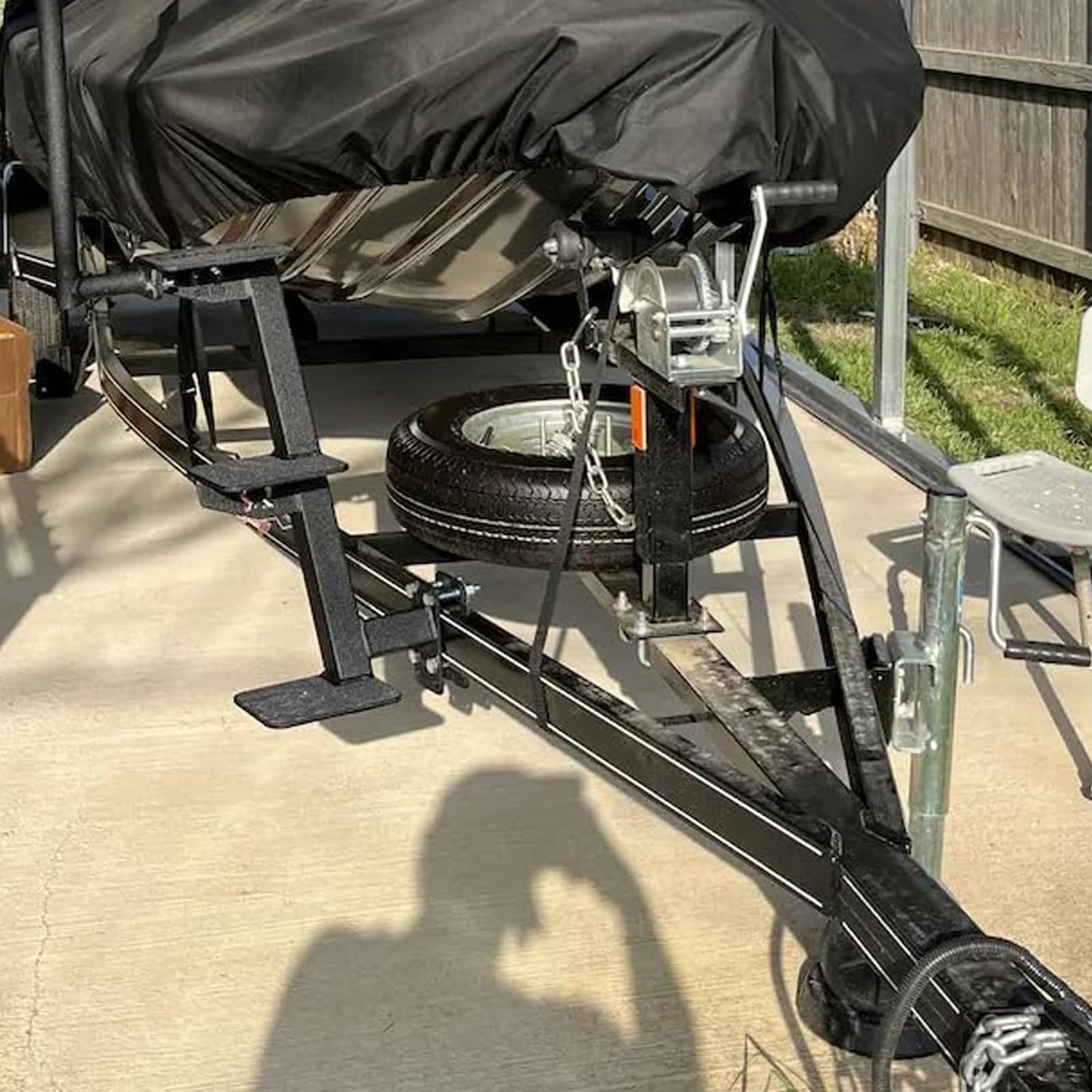 Stainless Steel Boat Trailer Tongue Steps - 3-Step Non-Slip Ladder for Easy Boarding | Durable Powder Coated Design for Marine Use | Perfect for Loading/Unloading Boats, Fishing Gear & Water Sports Equipment