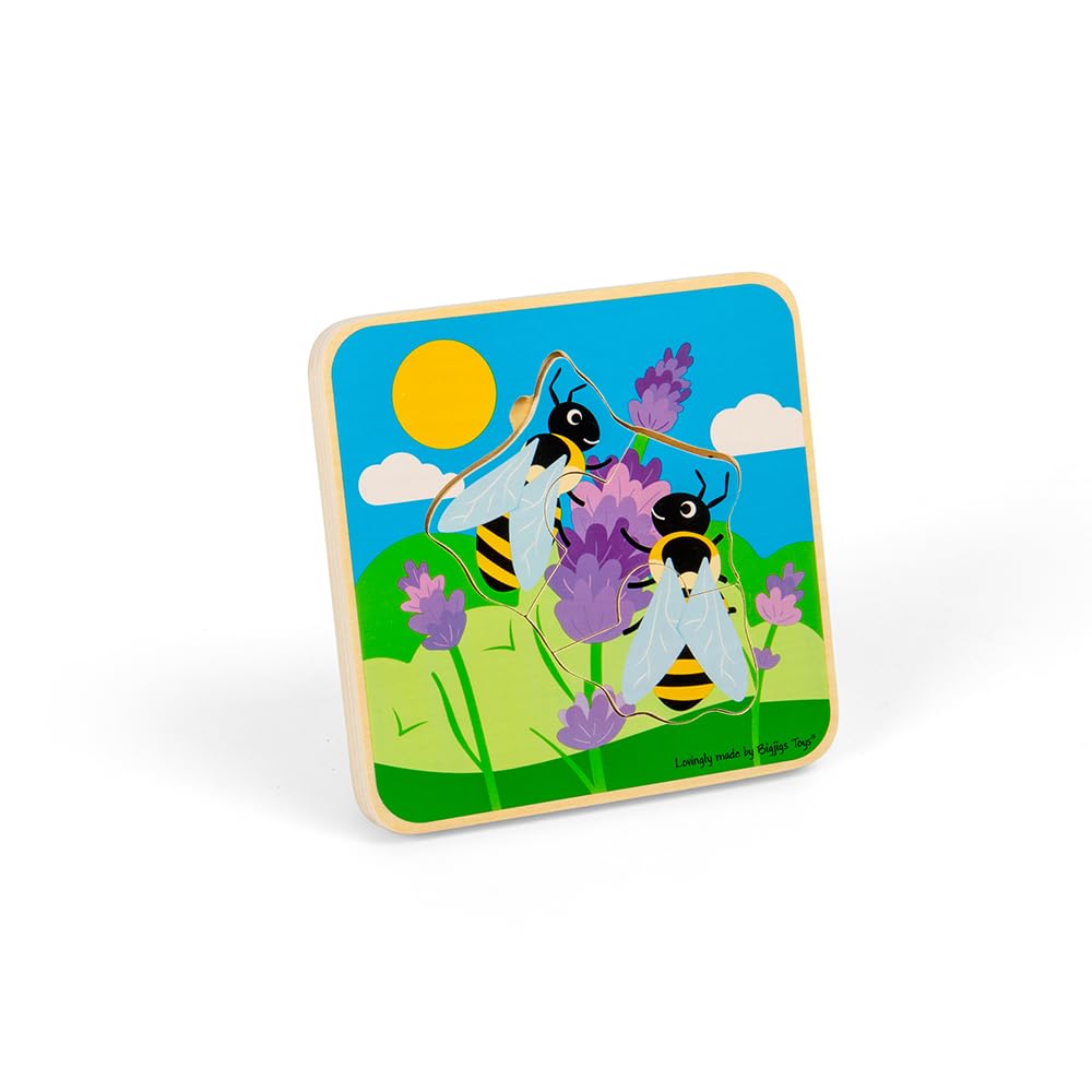 Bigjigs Toys Bee Lifecycle Puzzle - Educational Wooden Jigsaw Puzzle for Toddlers Ages 2-4 | 4-Piece Chunky Kids Puzzle | STEM Learning Toy for Preschoolers | Perfect for Classroom, Homeschool & Montessori Activities