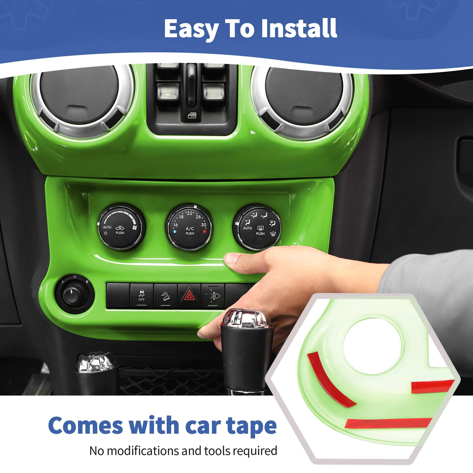 Jeep Wrangler JK JKU 2011-2017 Green Center Console AC Control Panel Cover Trim - RT-TCZ Interior Accessories (2pcs) - Perfect for Customizing & Protecting Your Jeep's Dashboard