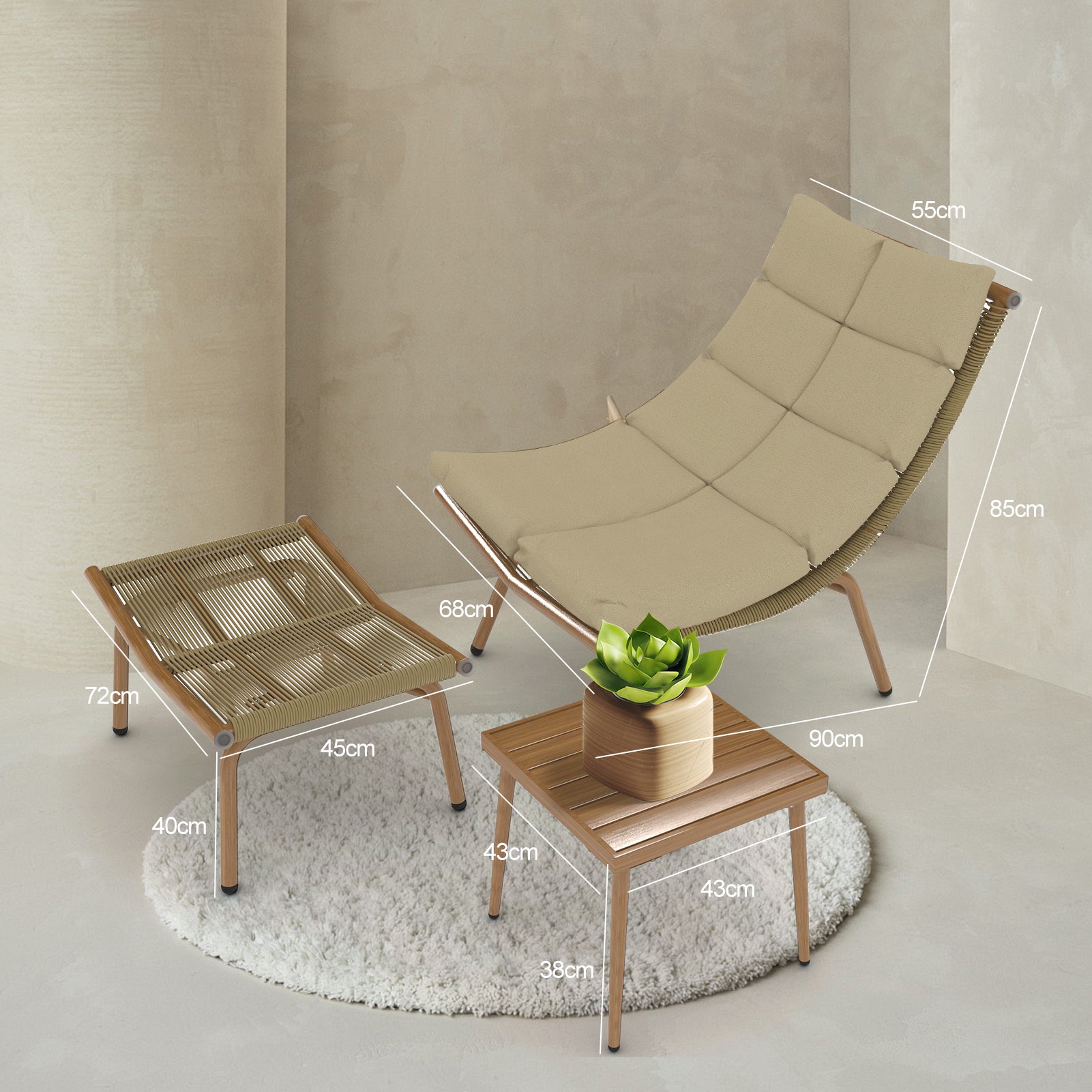 Wooden Chaise Lounge Chair with Side Table - Indoor & Outdoor Alloy Frame Recliner (380lbs Capacity) - Perfect for Camping, Gaming, Lunch Breaks, Garden Parties & Sunbathing