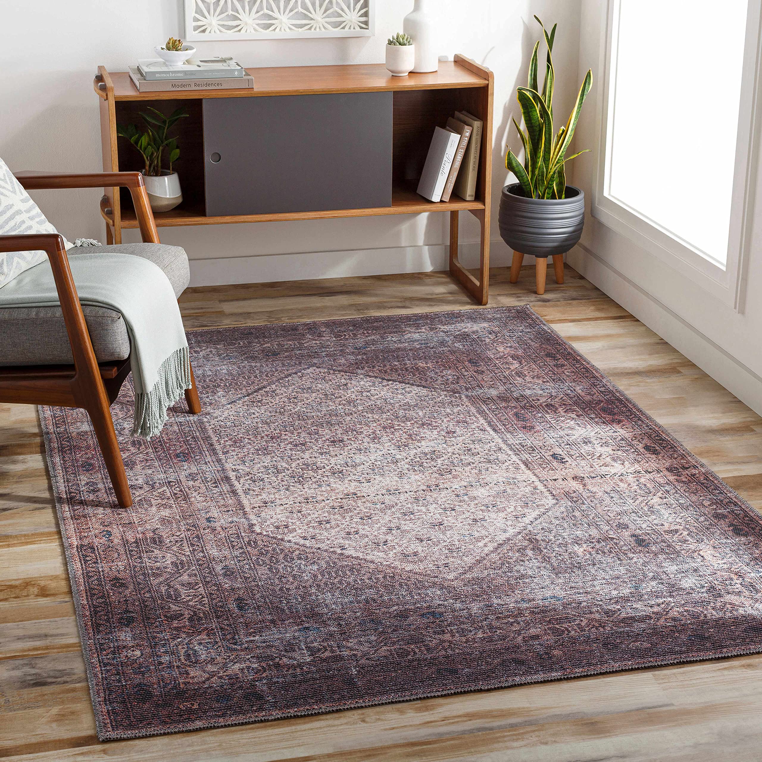 Hauteloom Bagacay Machine Washable Runner Rug - Traditional Design in Plum, Teal & Dusty Pink - 2'7