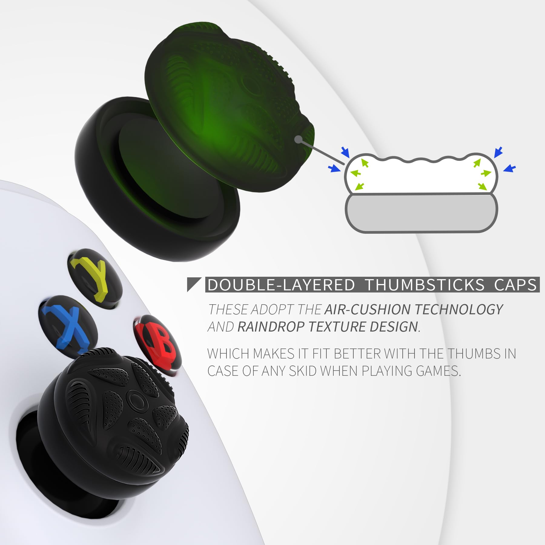 PlayVital Thumb Grip Caps for PS5/PS4/Xbox Series X|S/Xbox One/Elite Series 2/Nintendo Switch Pro Controller - Black - Ergonomic Joystick Covers for Enhanced Gaming Comfort & Precision (Perfect for FPS, Racing & Long Gaming Sessions)