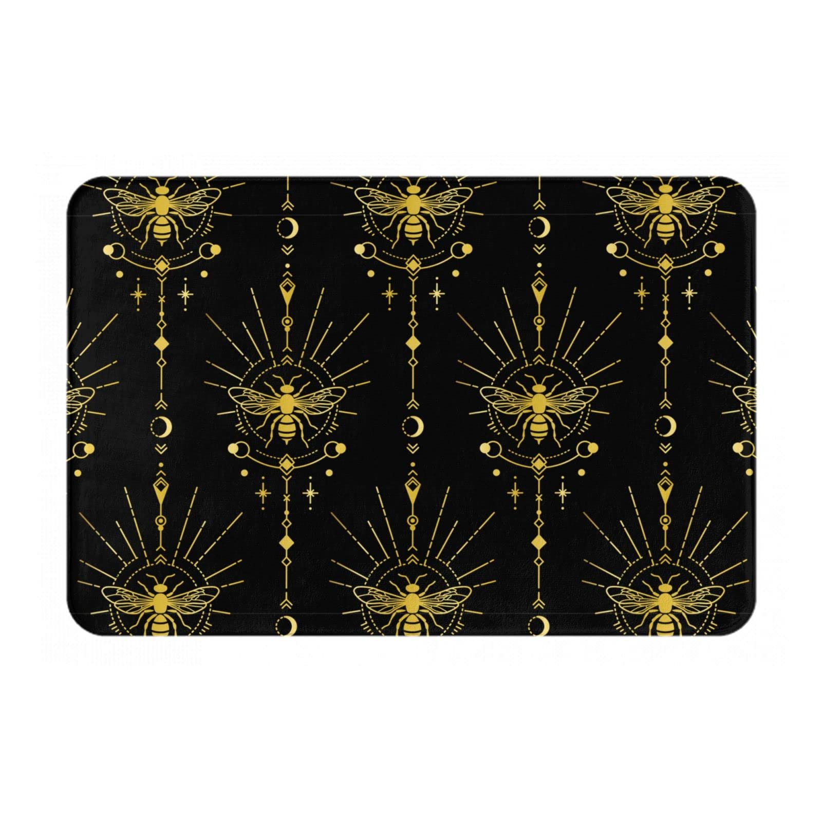 Vintage Golden Bee Bathroom Rug - Soft Non-Slip Bath Mat with Black Background, Absorbent Doormat for Kitchen, Indoor & Outdoor Use (16x24 Inch) - Perfect for Home Decor, Bathroom Floor & Entryway