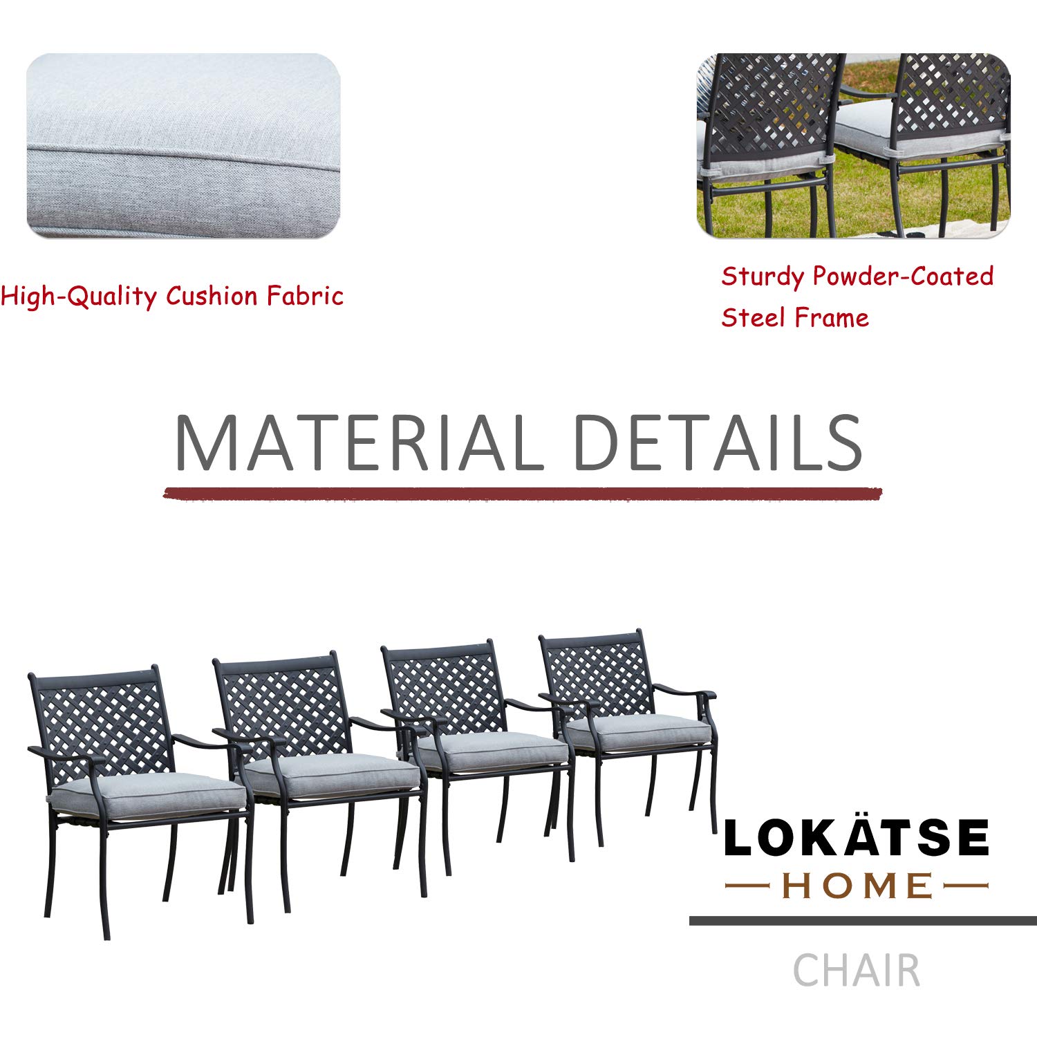 LOKATSE HOME 5-Piece Outdoor Patio Metal Dining Set with Table and Chairs - Weather-Resistant Garden Furniture for Backyard, Deck, Poolside & BBQ Parties