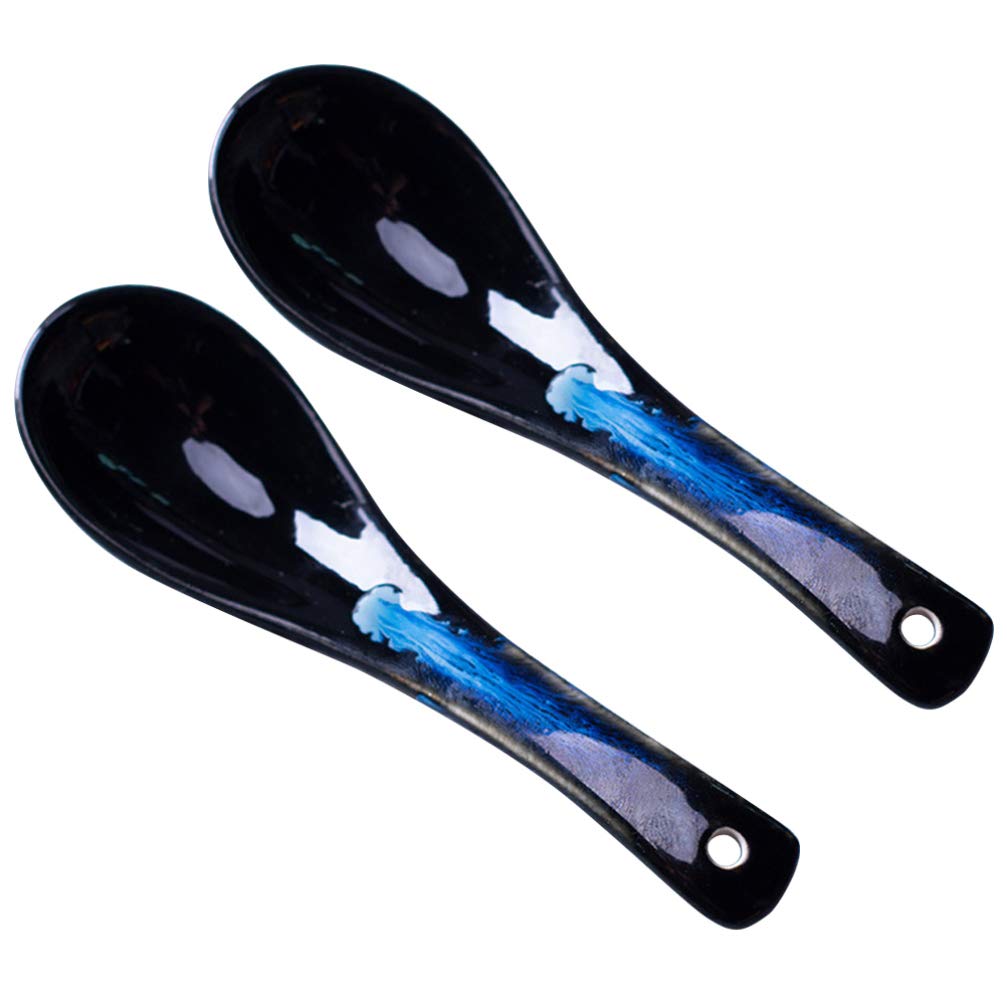 Premium 2-Pack Asian Chinese Won Ton Soup Spoons - Ceramic Ramen Noodle Spoons, Durable Melamine Soup Spoons for Home & Restaurant Use - Perfect for Pho, Ramen, Udon, and Asian Noodle Soups