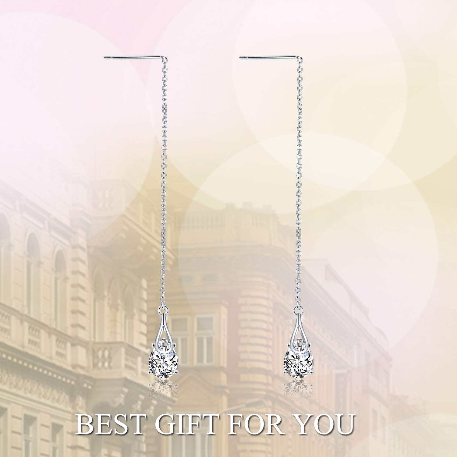 POPLYKE Sterling Silver CZ Threader Earrings - Dainty Teardrop Chain Ear Cuff for Women & Girls | Perfect for Parties, Weddings & Everyday Elegance