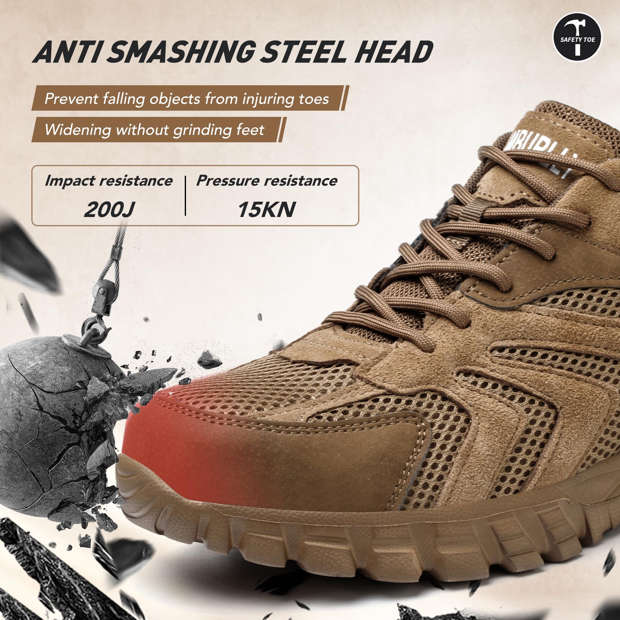 Indestructible Steel Toe Sneakers for Men & Women - Lightweight Mesh Safety Work Shoes with Puncture Proof Protection | Perfect for Construction, Warehouse & Industrial Jobs