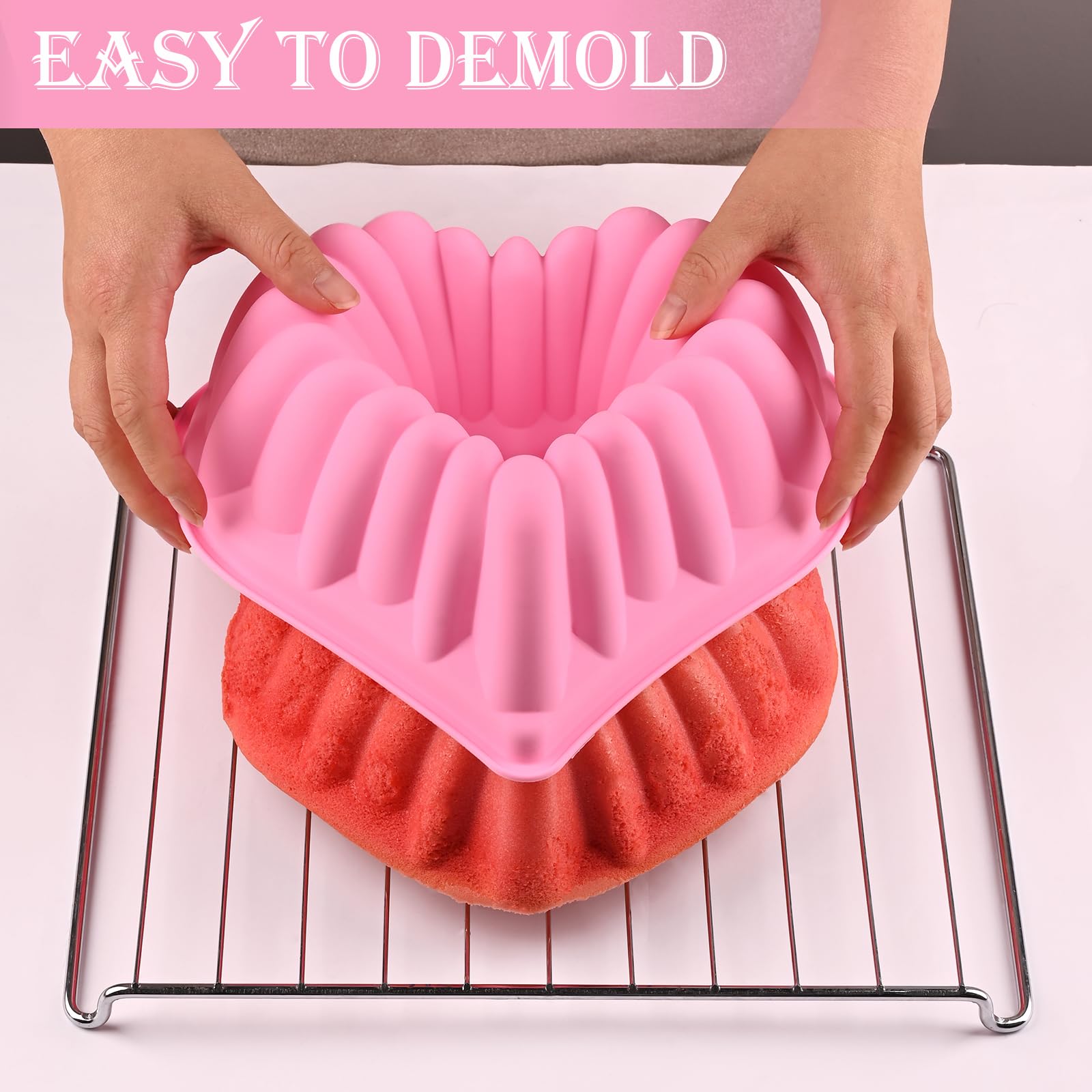 HUAKENER 2 Pack 9 Inch Heart Bundt Pans - Nonstick Silicone Cake Molds for Valentine's Day Baking, Romantic Desserts & Special Occasion Cakes (Perfect for Wedding, Anniversary & Birthday Parties)