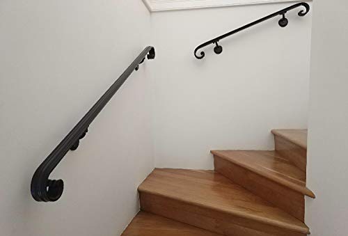 2' Scroll Wrought Iron Handrail with Adjustable Brackets - Elegant Staircase Railing for Indoor/Outdoor Home Safety & Decoration