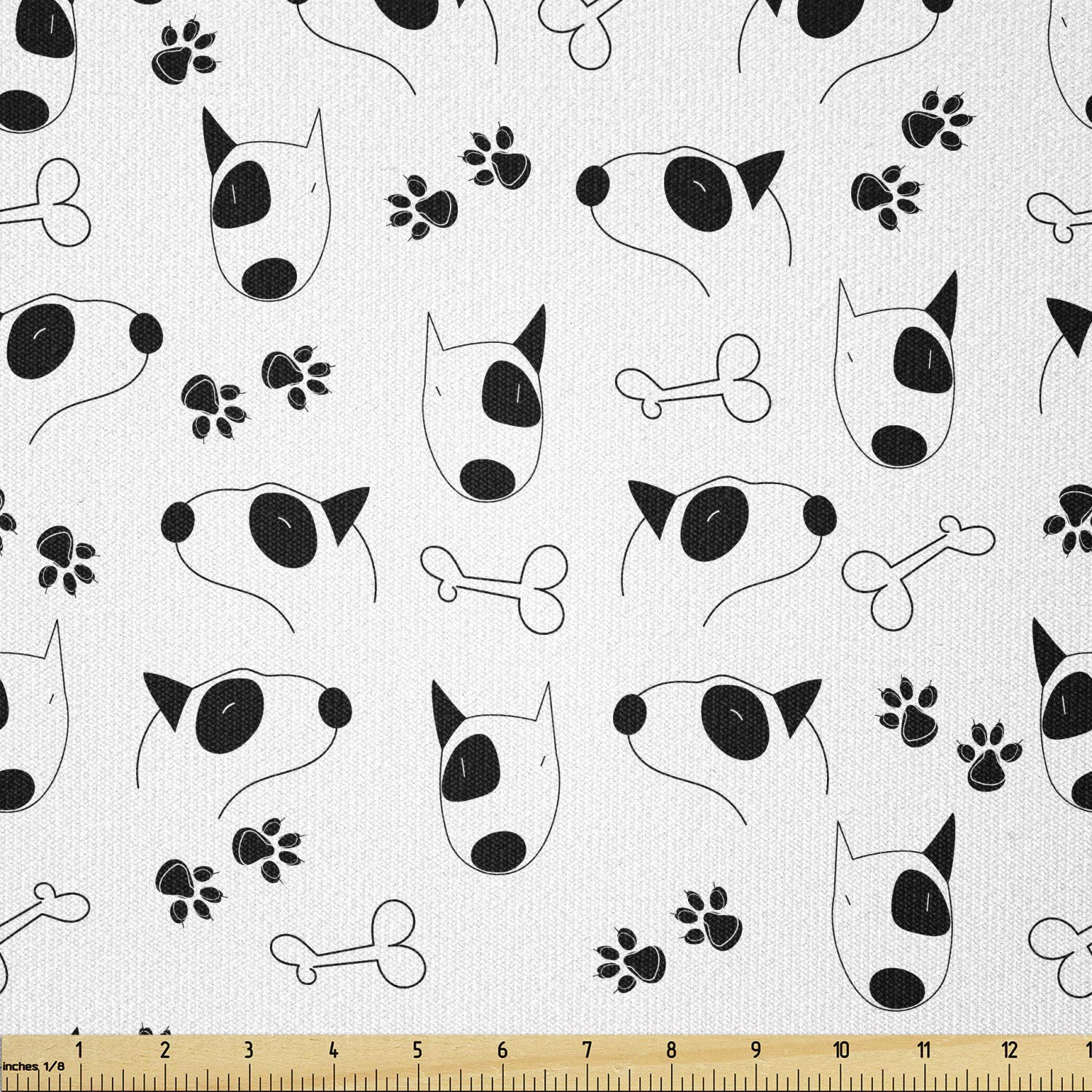 Lunarable Stretch Knit Fabric by The Yard - Hand-Drawn Sketch Bull Terrier with Closed Eyes, Dog Bones & Paw Prints - 10 Yards Black Fabric for Dog Clothing, Sewing Projects & DIY Arts & Crafts | Perfect for Pet Apparel, Home Decor & Creative Sewing