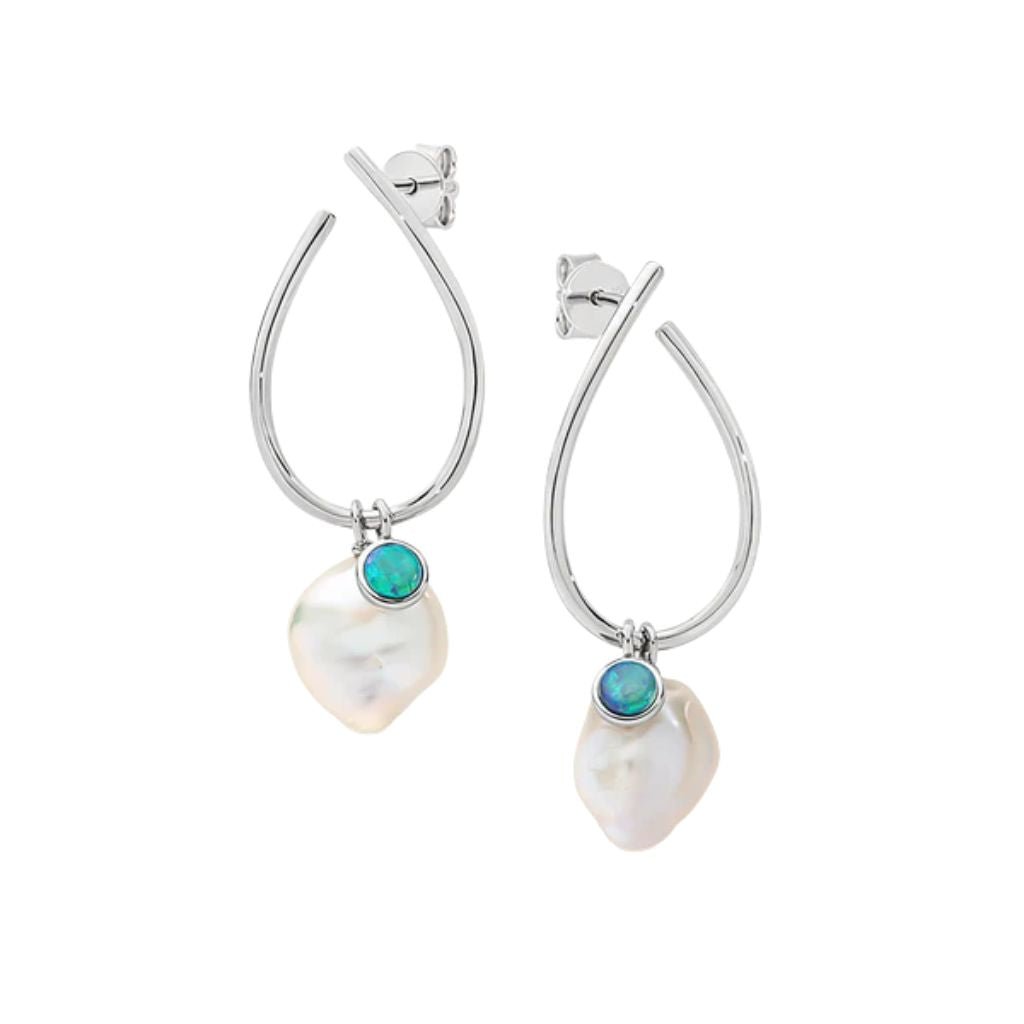 Ikecho Pearl and Opal Earrings for Women - Elegant Dangle Drop Jewelry for Wedding, Party & Special Occasions