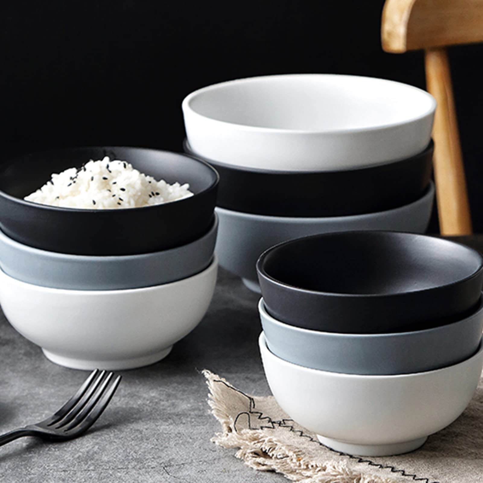 Premium Ceramic Ramen Bowl Set - 4-Piece Deep Rice & Noodle Bowls for Soup, Cereal, Pasta - Microwave & Dishwasher Safe Kitchenware (3 Color Options) - Perfect for Asian Cuisine, Quick Meals & Family Dining