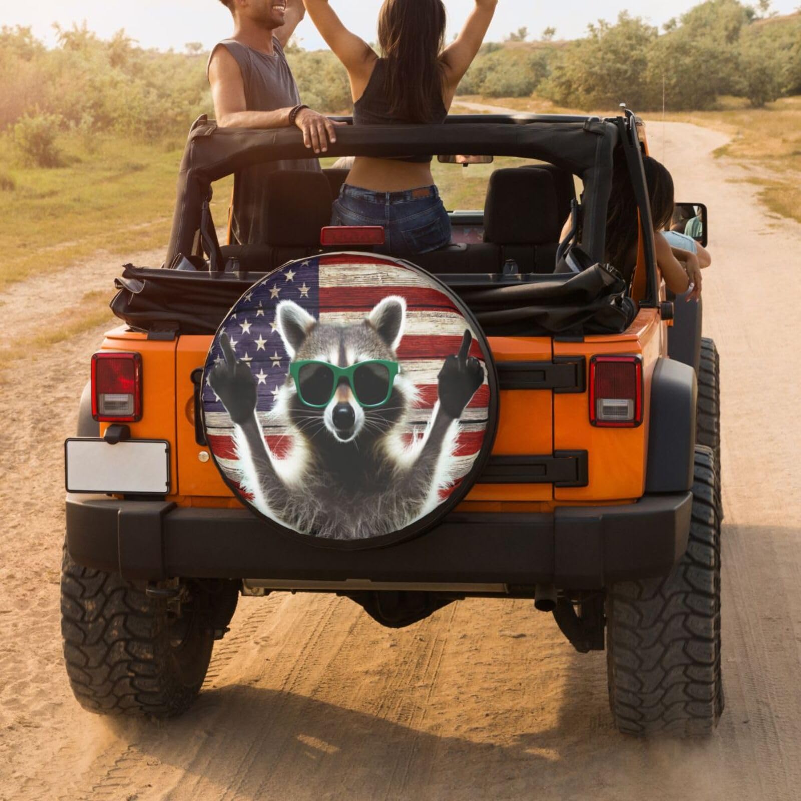 American Flag Raccoon Spare Tire Cover - 17 Inch Dust-Proof Wheel Protector for Trailers, RVs, SUVs & Vehicles | Perfect for Outdoor Adventures & Road Trips
