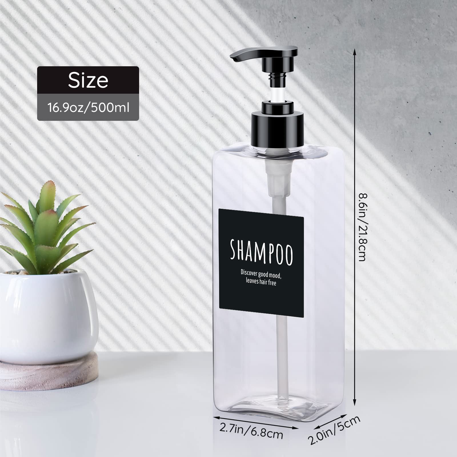 Segbeauty 16.9oz Empty Refillable Shampoo Bottles (3-Pack) - 500ml Plastic Pump Dispenser with Labels - Reusable Lotion Containers for Bathroom, Hotel & Travel - Perfect for Liquid Soap, Body Wash, Hand Soap & Conditioner Storage