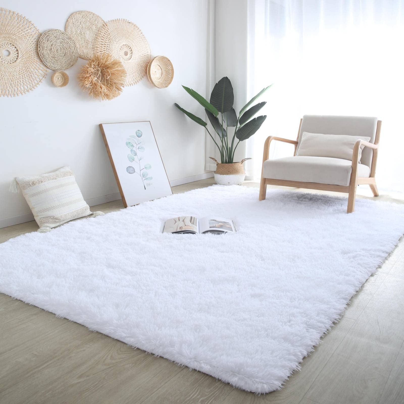 CAIYUECS Shag Area Rug - Ultra Soft Plush Indoor Rug for Bedroom, Living Room & Nursery | Non-Slip Modern Faux Fur Carpet for Kids Room & Home Decor (4x6 Feet, White) - Perfect for Cozy Spaces, Family Rooms & Stylish Home Interiors