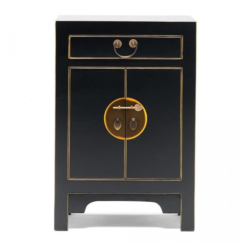 Golden Dragon Oriental Painted Solid Wood Nightstand - Black Bedside Cabinet 40x35x60cm - Perfect for Bedroom Storage & Home Decor