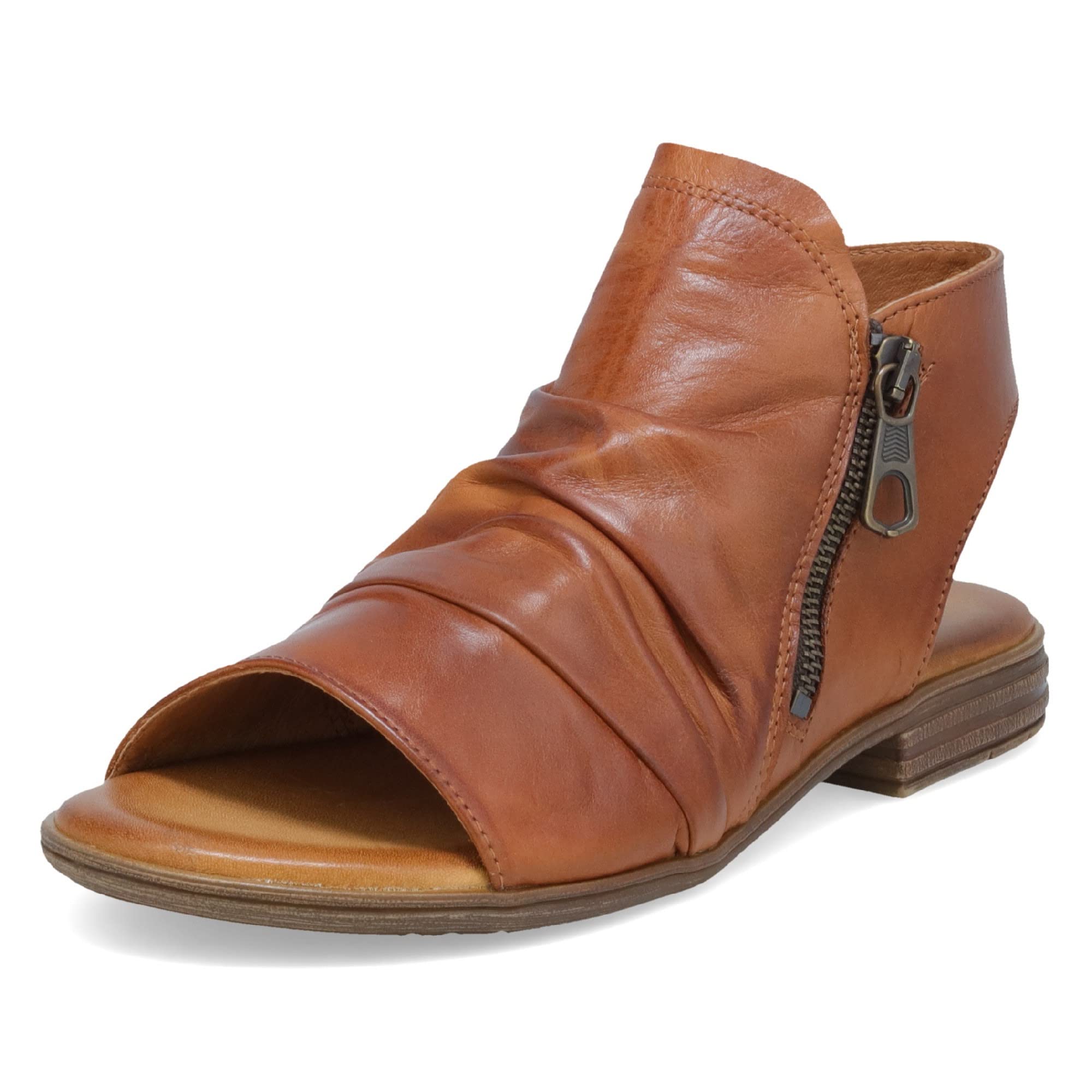 Miz Mooz Dylan Women's Leather Sandals - Peep Toe Boho Sandals with Side Zipper | Comfortable Summer Shoes for Beach, Travel & Casual Outfits
