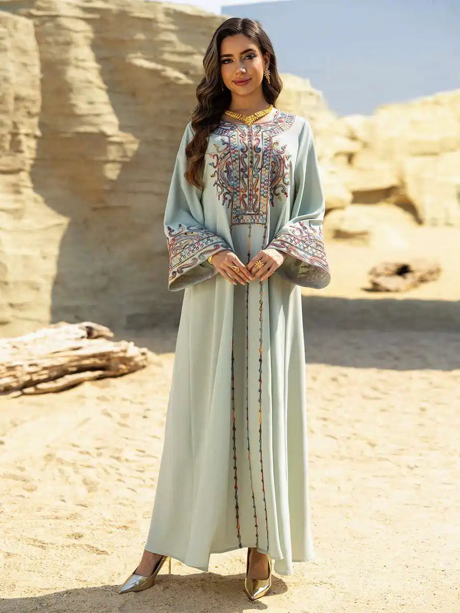 Elegant Eid Dress with Rope Embroidery - Wrinkle-Free Caftan Kafta Dress #25461 for Women | Perfect for Eid Celebrations, Weddings & Special Occasions