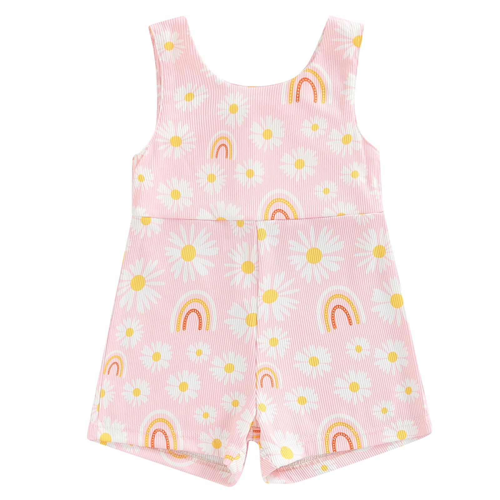 Cute Toddler Girl Summer Clothes - Sleeveless Rainbow Daisy Print Romper Jumpsuit for Baby Girls | Perfect for Playdates, Beach Outings & Outdoor Adventures