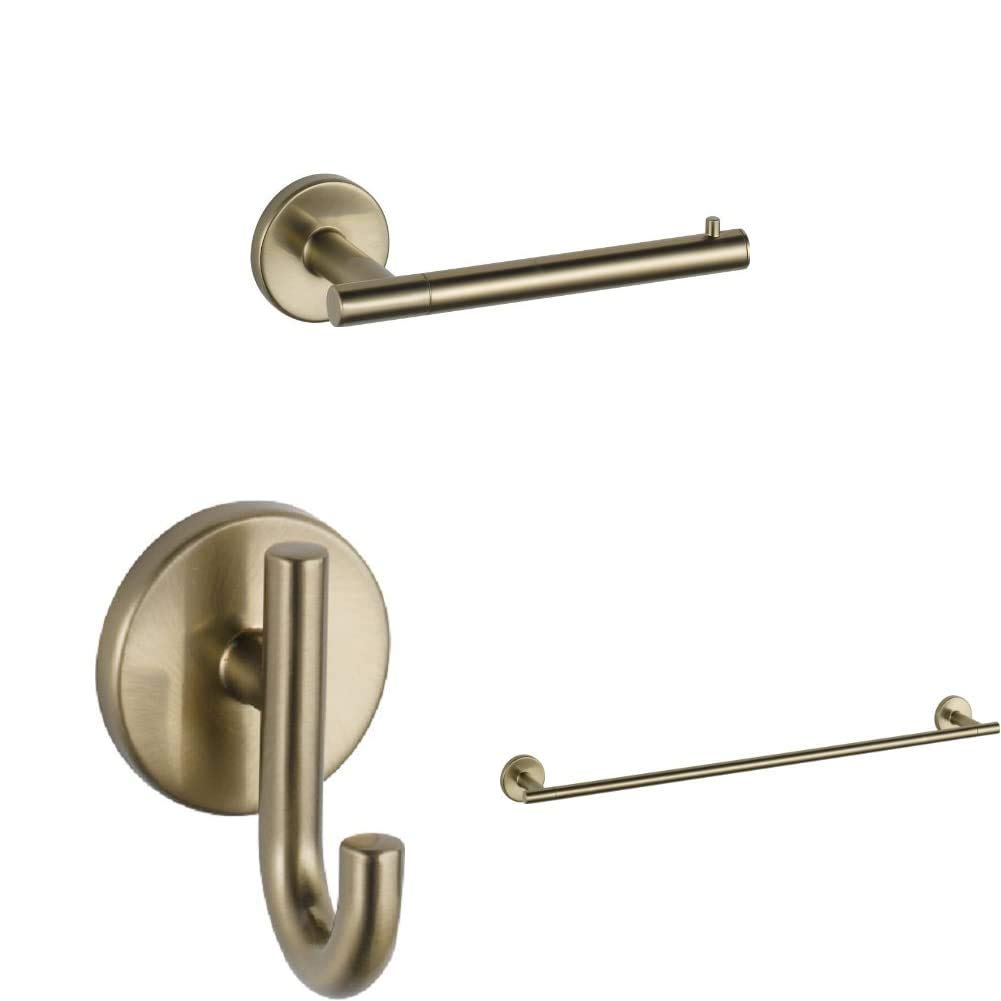 Trinsic 4-Piece Bath Hardware Accessory Set in Champagne Bronze - Shower Curtain Rod, Towel Bar, Ring & Hook Set for Modern Bathroom Decor