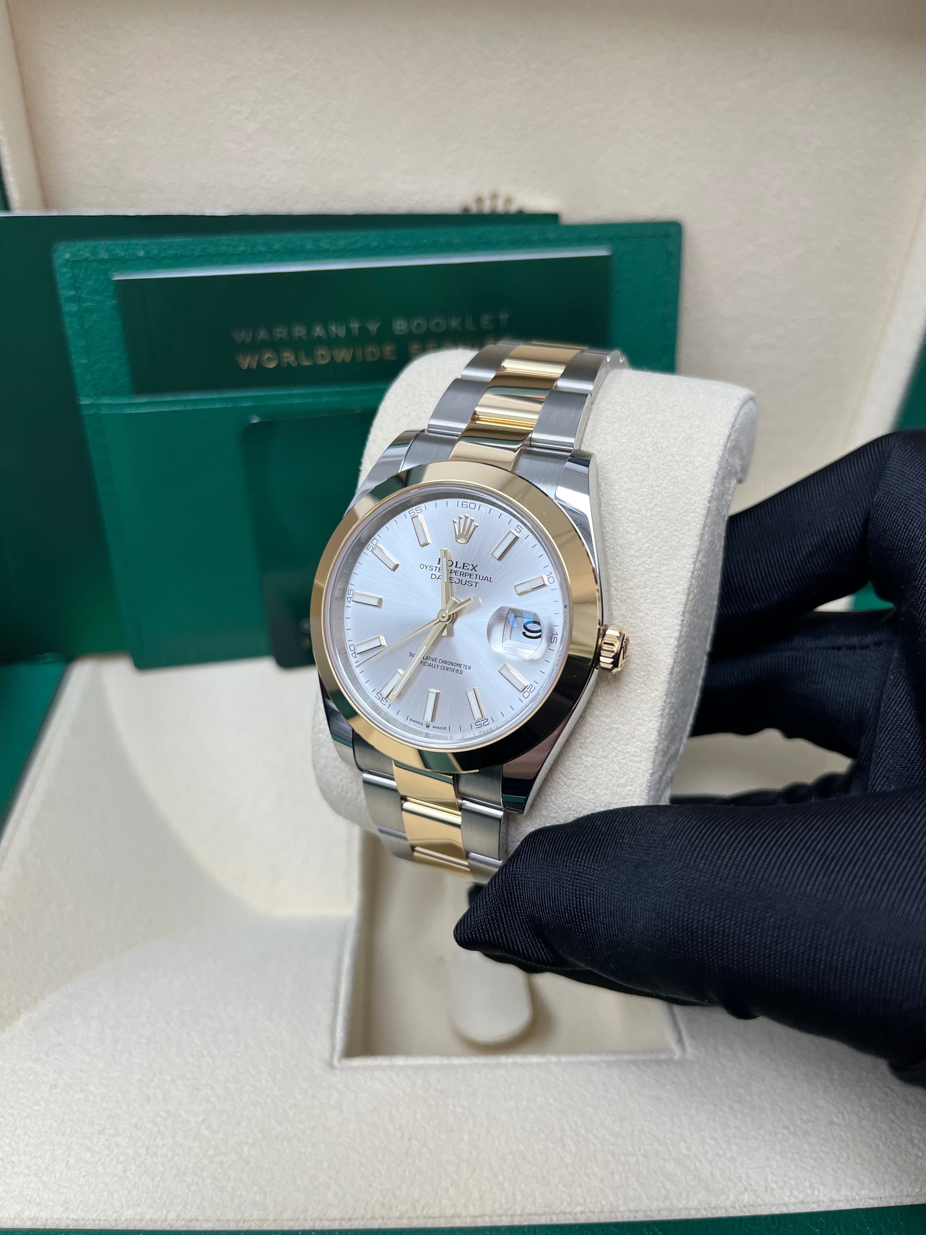 Rolex Datejust 41 Two Tone Yellow Gold & Oystersteel Watch with Silver Index Dial (Ref# 126303) - Luxury Dress Watch for Men, Perfect for Business, Formal Events & Special Occasions