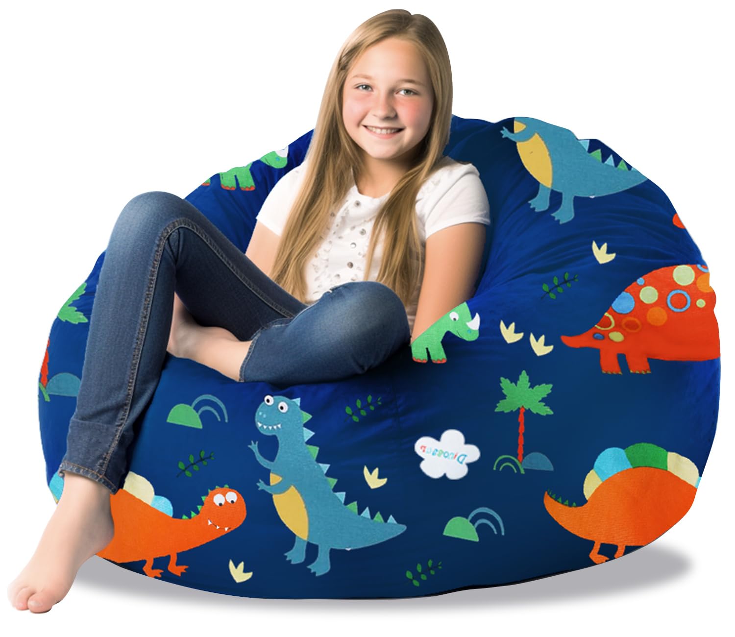 Soft Cotton Canvas Stuffed Animal Storage Bean Bag Chair with Zipper - No Filler Toy Organizer for Kids | Perfect for Playroom, Bedroom & Nursery Organization