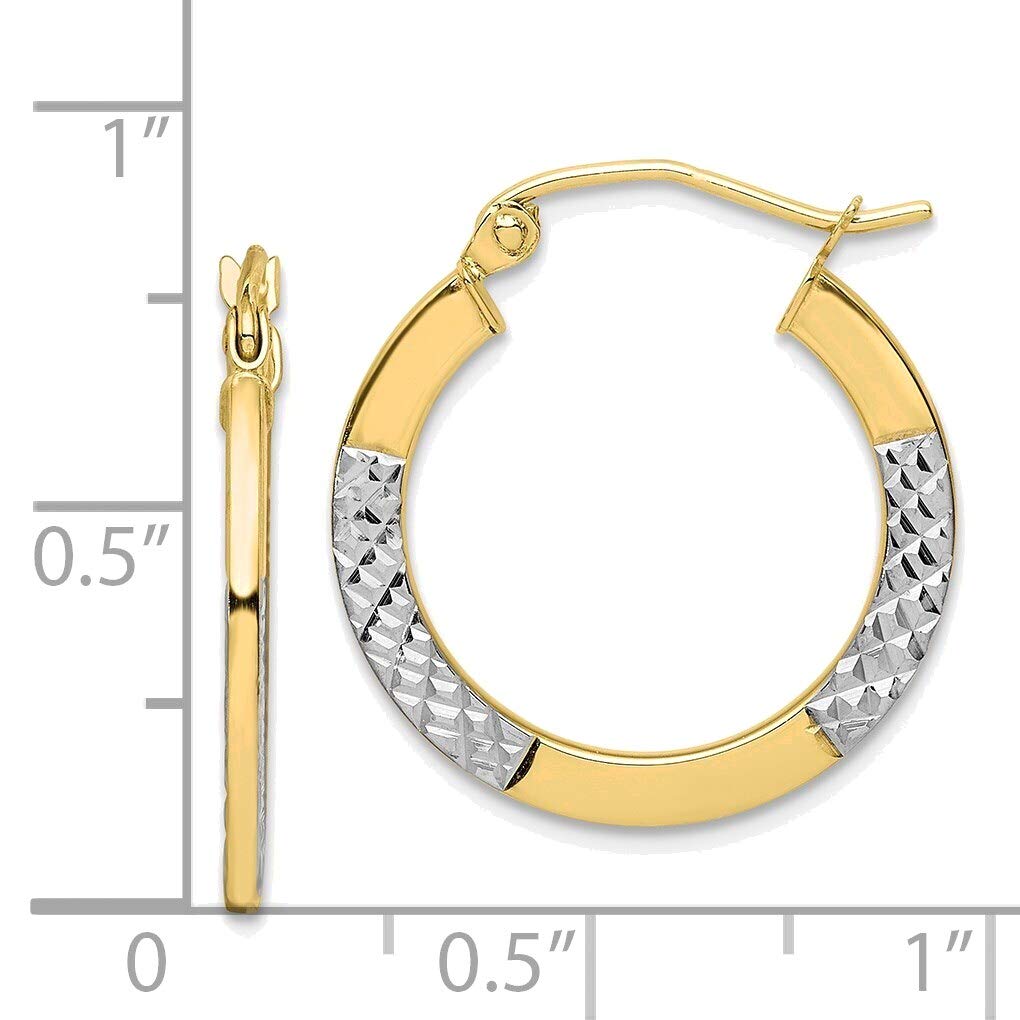 2.5x20mm Diamond Cut Hoop Earrings - 10K Yellow Gold with Rhodium Plating - Perfect for Everyday Wear, Parties & Special Occasions