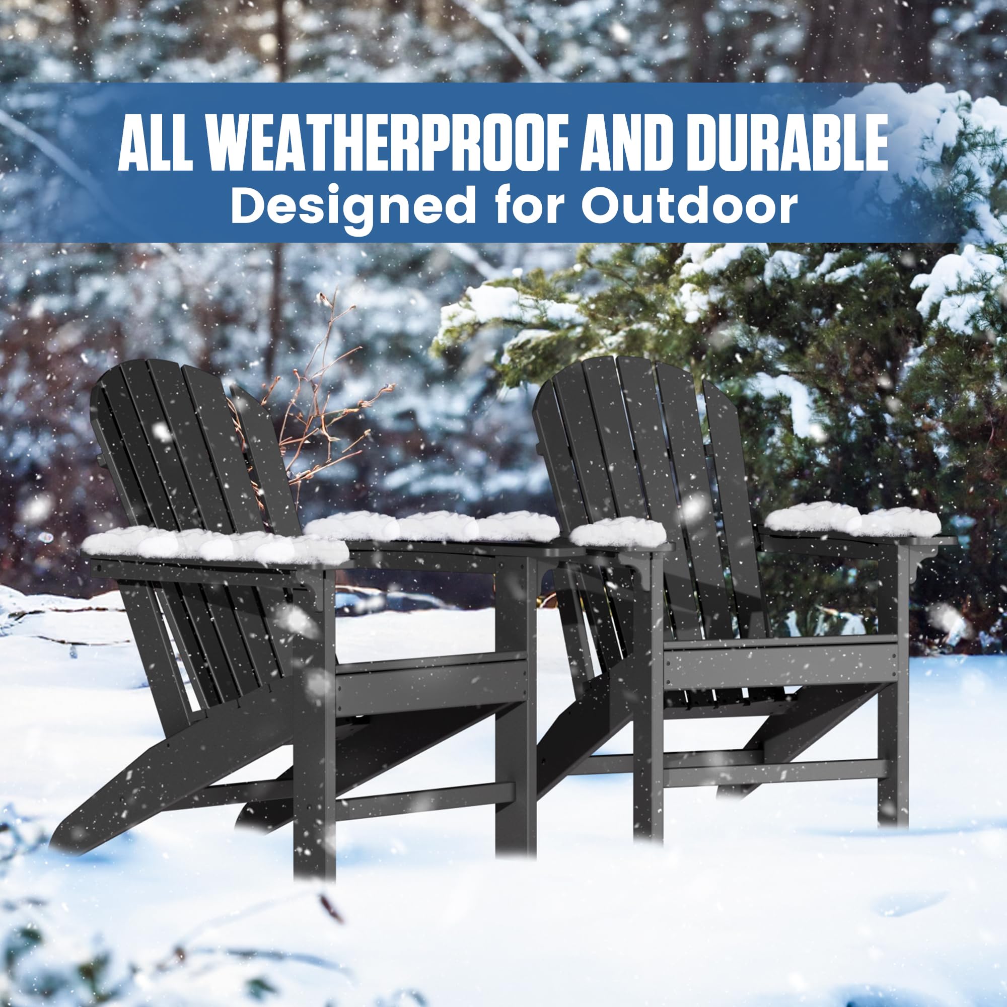 Premium Adirondack Chair - Heavy Duty HDPE Outdoor Lounge Chair for Patio, Garden, Pool & Deck - Weather Resistant & Durable Lawn Furniture (Black) - Perfect for Relaxing, Sunbathing & Outdoor Entertaining