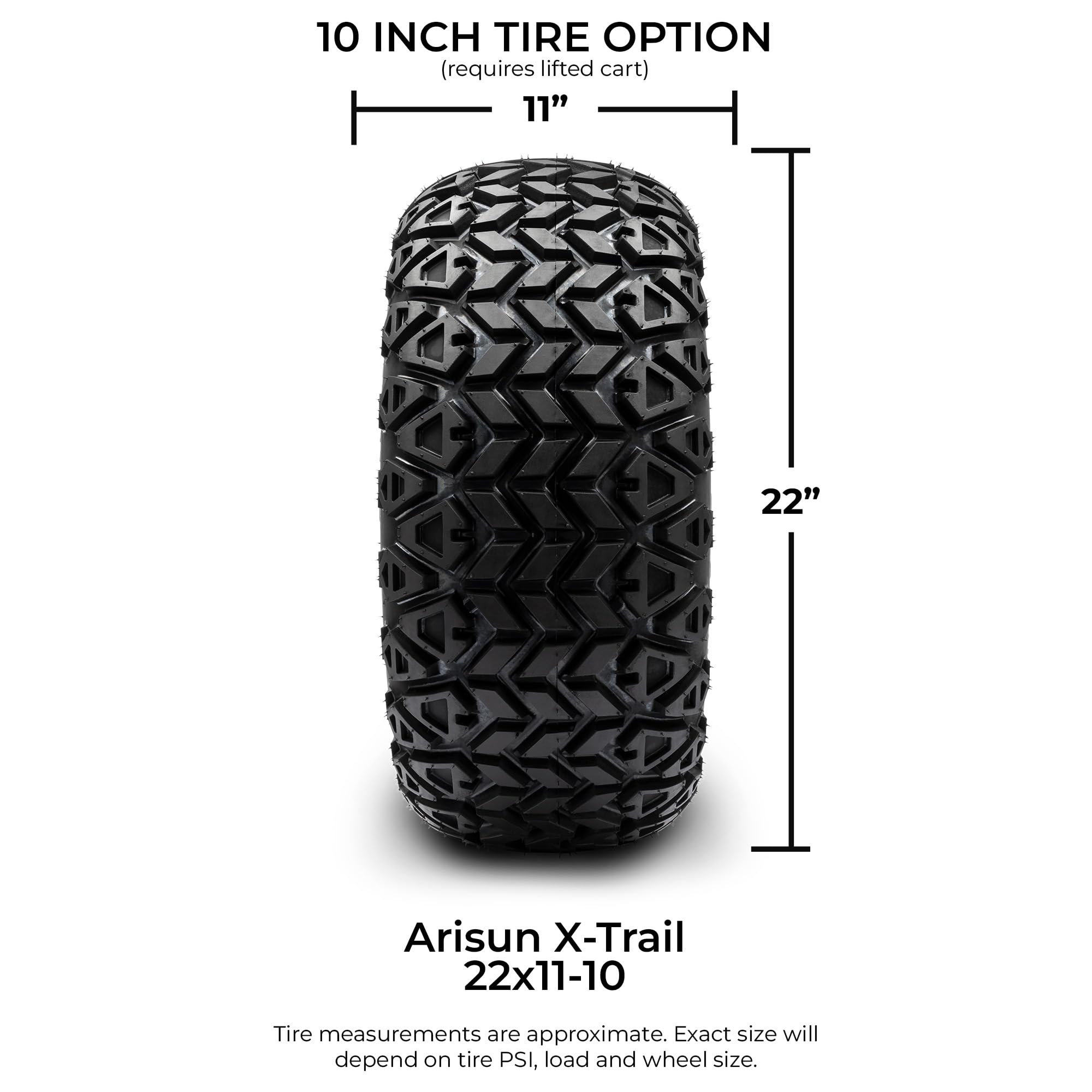 Arisun X-Trail AT06 22x11-10 (4-Ply) Golf Cart Tires - Set of 4 All-Terrain Tires for Golf Carts, UTVs & Utility Vehicles - Perfect for Off-Road, Hunting & Farm Use