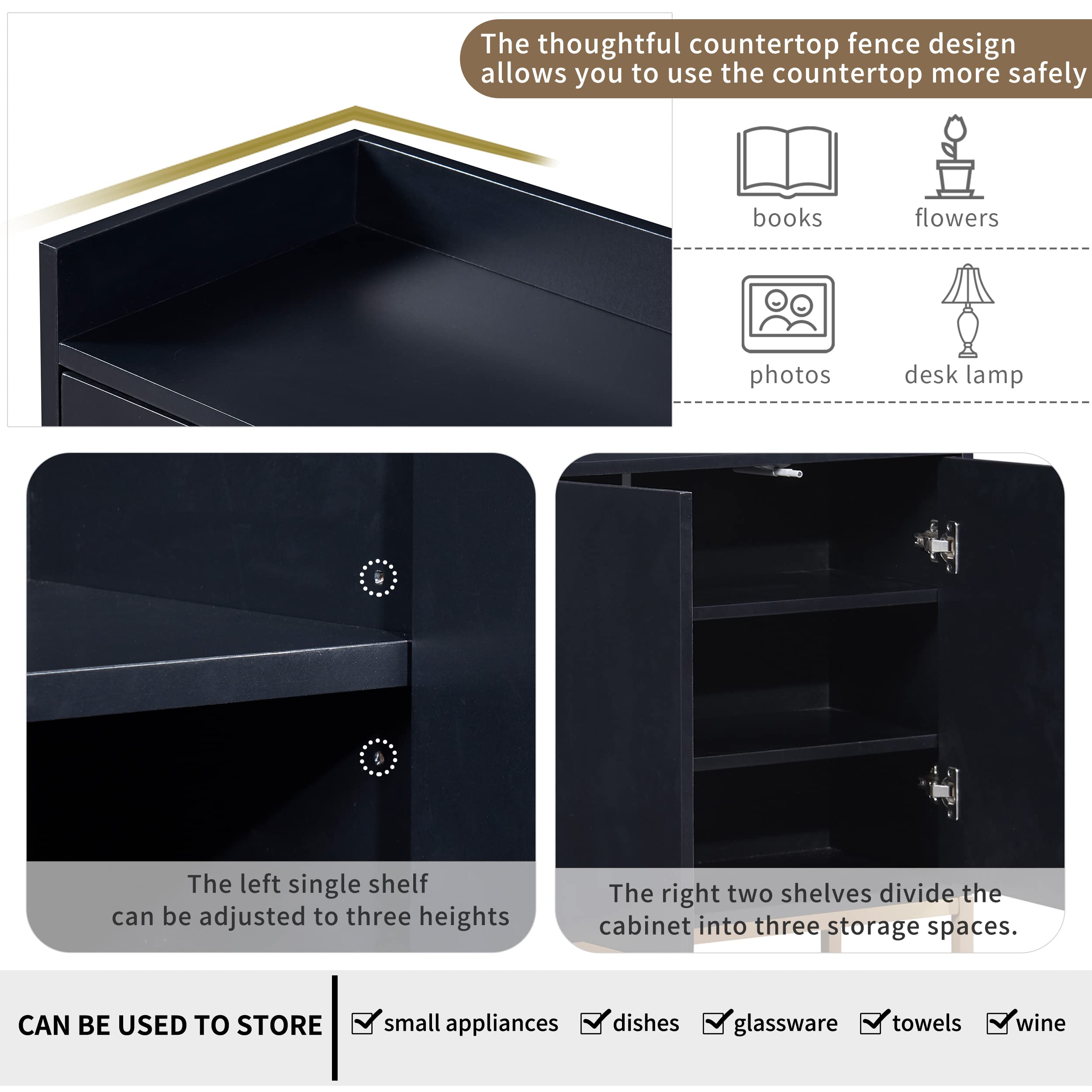 Modern Sideboard Buffet Cabinet with Storage - Kitchen & Dining Room Storage Cabinet with Metal Legs - Entryway Console Table for Home Decor & Organization