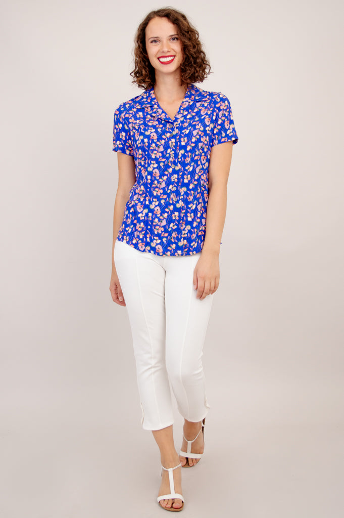 Samantha Short Sleeve Top for Women - Soft Linen Bamboo Blend - Casual Summer Tops for Beach, Vacation & Everyday Wear