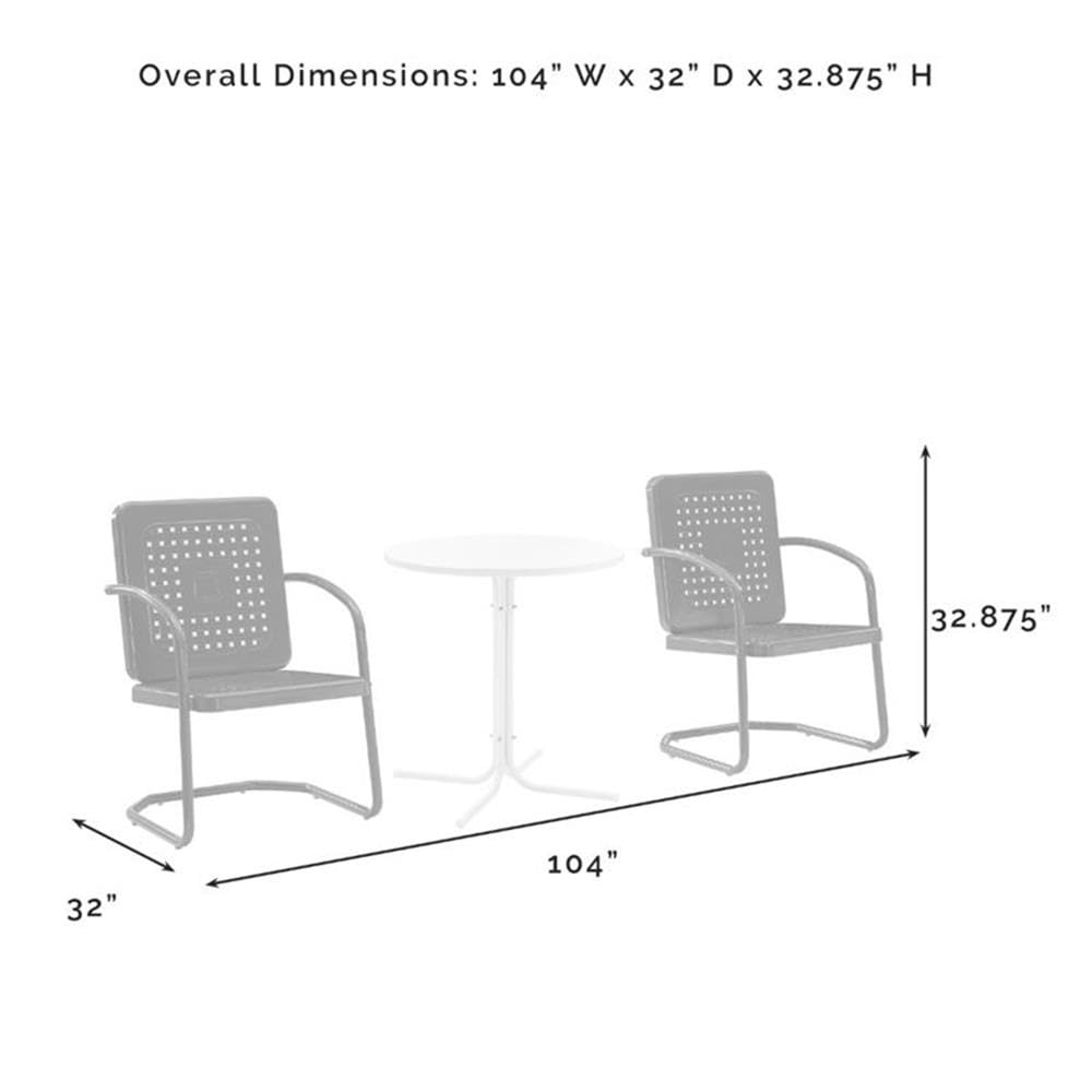 3-Piece White Gloss Metal Outdoor Bistro Set - Patio Dining Table and Chairs for Garden, Balcony, or Backyard Relaxation